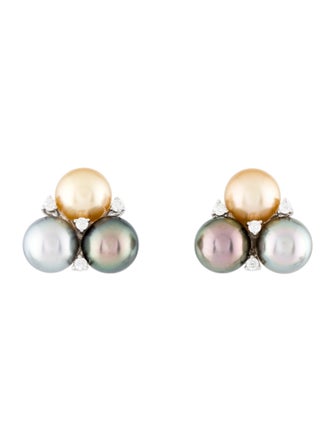 Earrings 18K Pearl & Diamond Stud Earrings