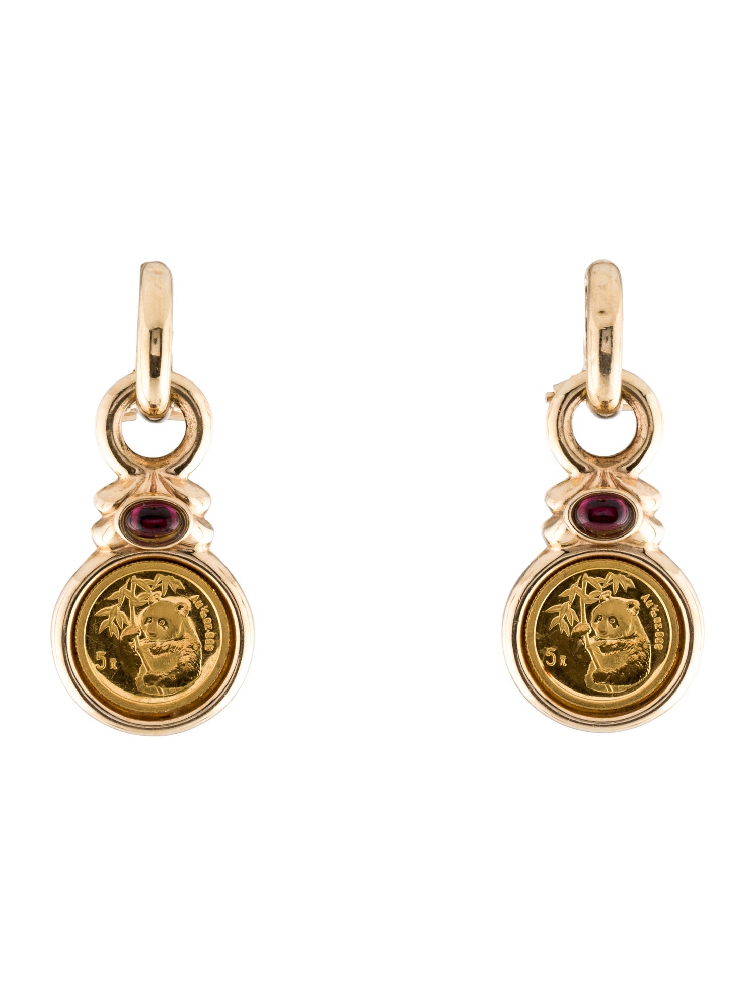 Earrings 14K Rhodolite Drop Earring w/ 5 Yuan Chinese Panda Coin