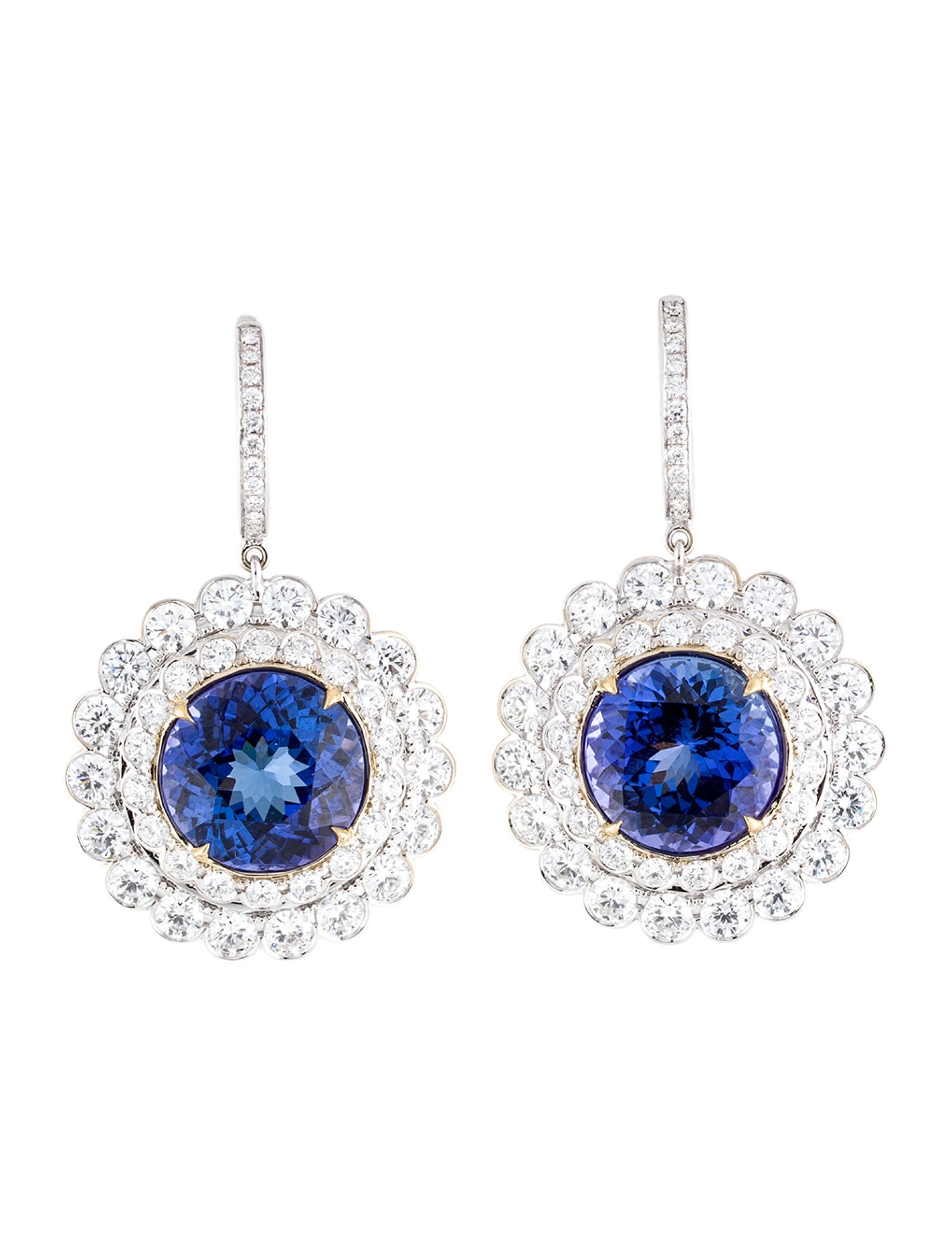 Earrings 18K 12.80ctw Tanzanite & Diamond Drop
