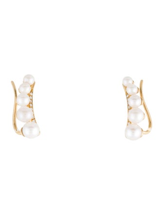 Earrings 18K Pearl & Diamond Ear Climbers