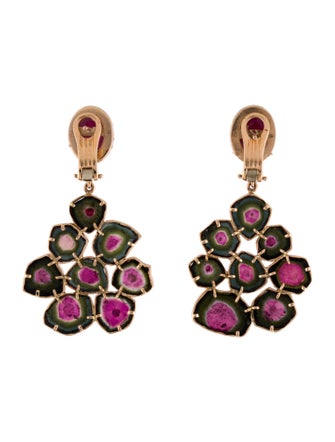 Earrings 18K Ruby, Parti-Colored Tourmaline & Diamond Halo Chandelier Drop Earrings