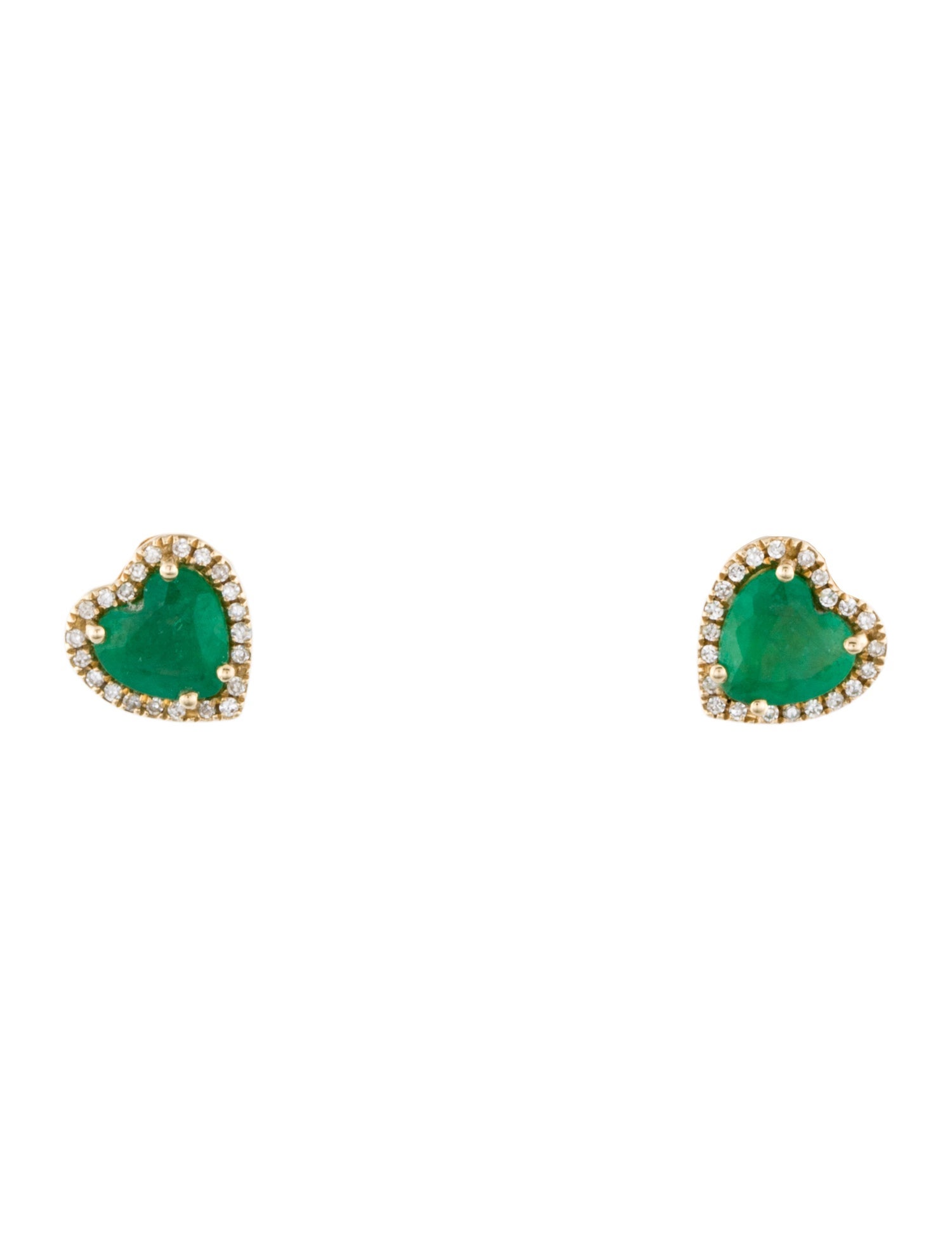 Earrings 14K Emerald & Diamond Heart Stud Earrings
