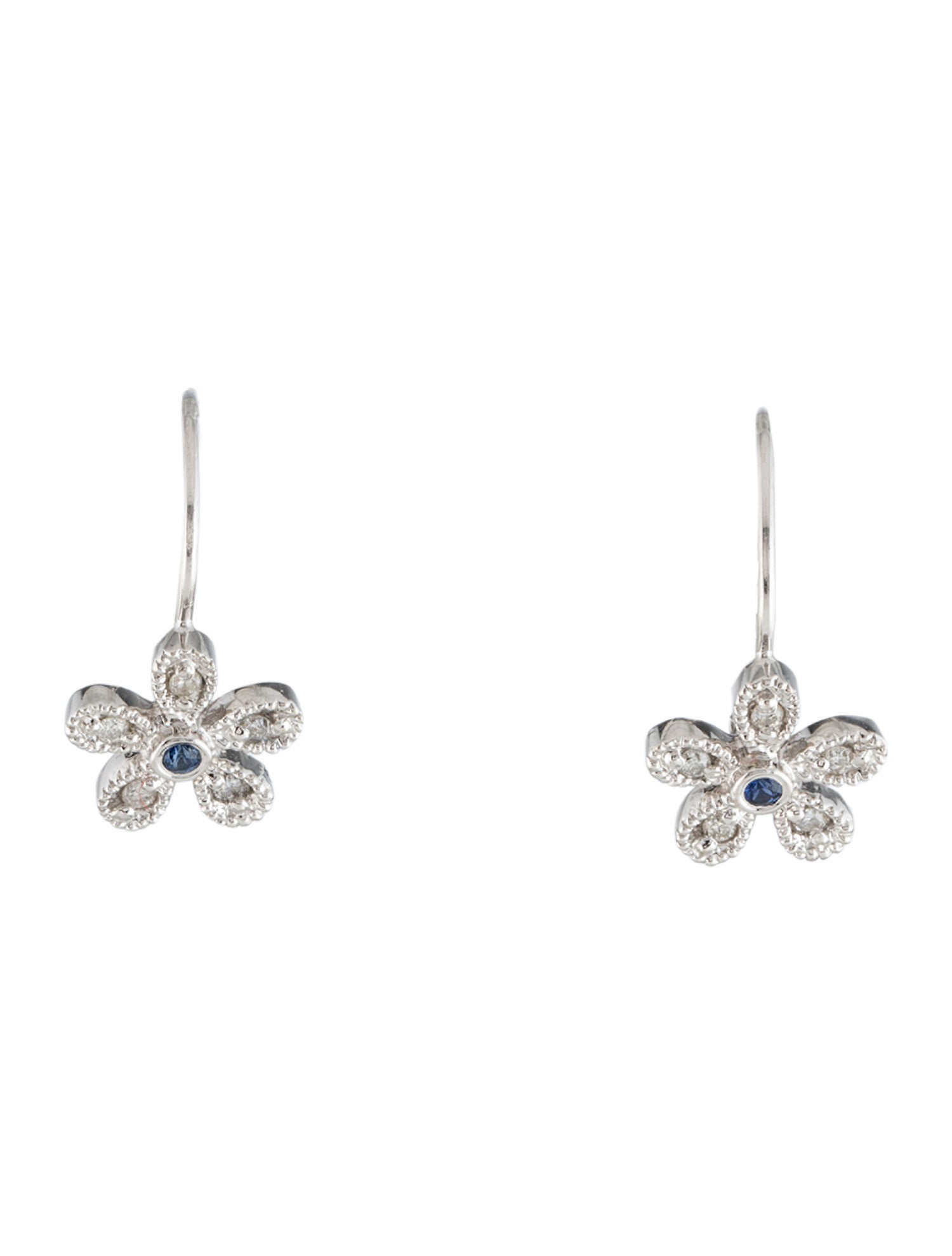 Earrings 14K Sapphire & Diamond Flower Huggie