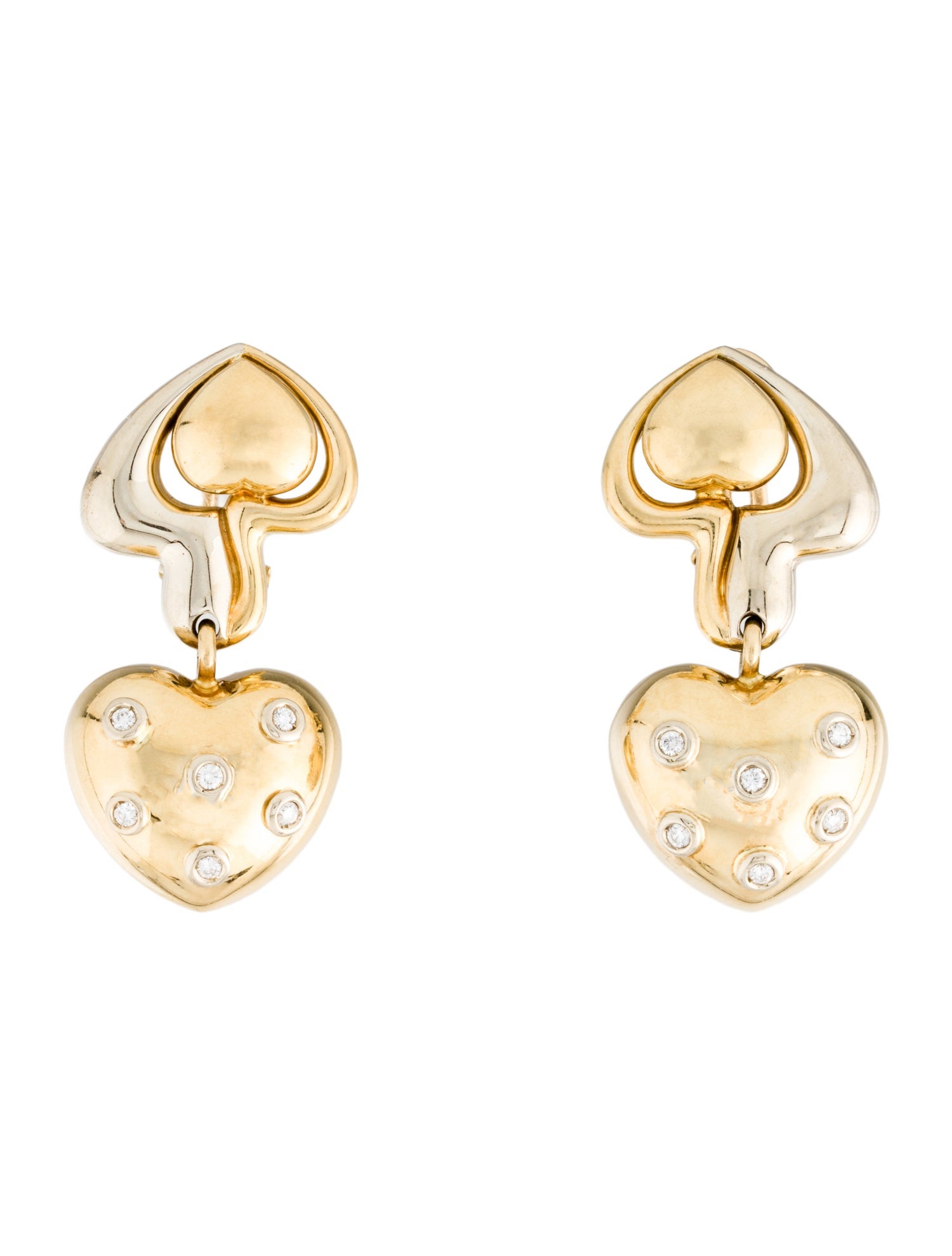 Earrings 18K Diamond Puffed Heart Drop