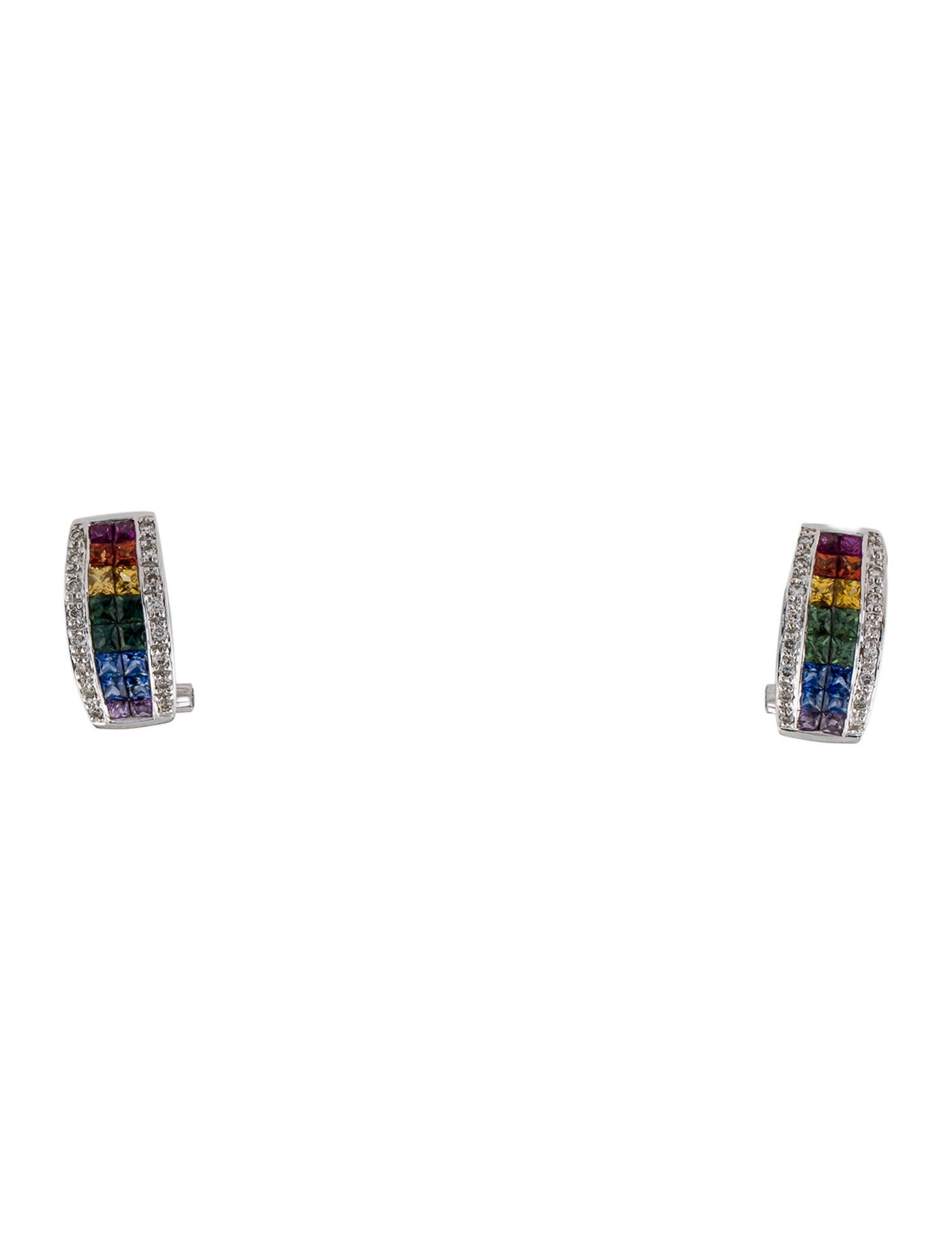 Earrings 14K Sapphire & Diamond Rainbow Huggie Earclips