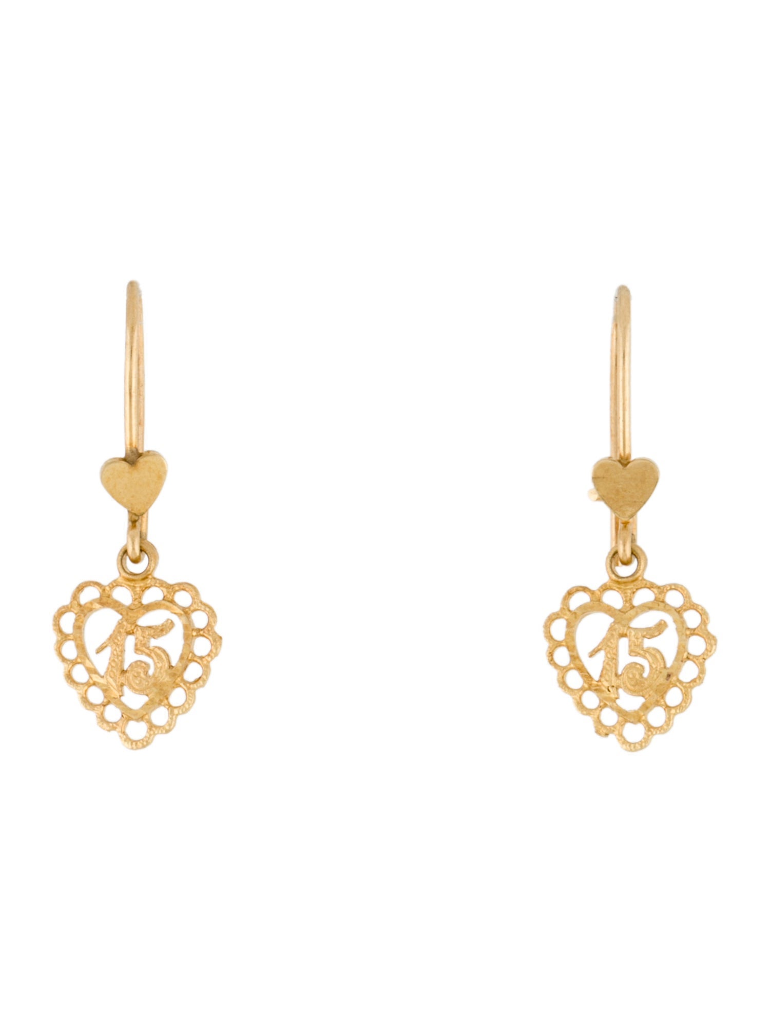 Earrings 14K '15' Heart Drop Earrings