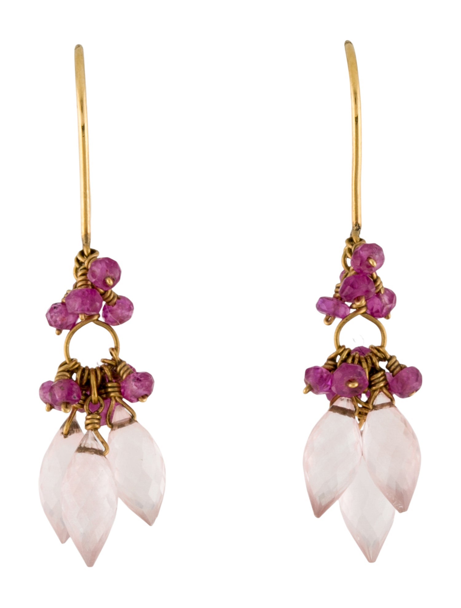 Earrings 18K Ruby & Rose Quartz Cluster Drop Earrings