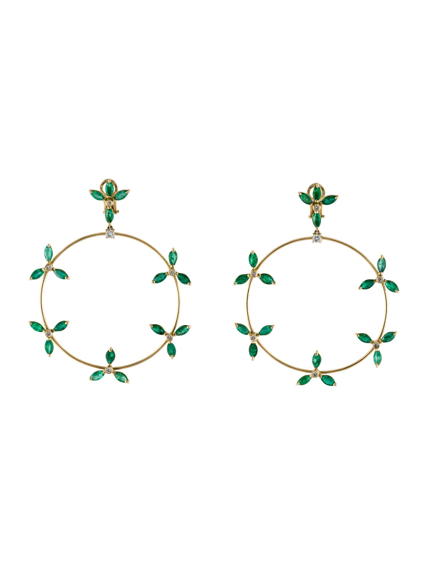 Earrings 18K Emerald & Diamond Hoop Drop Earclips