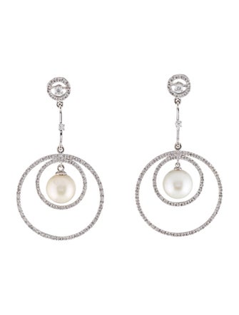 Earrings 18K Pearl & Diamond Drop Earrings