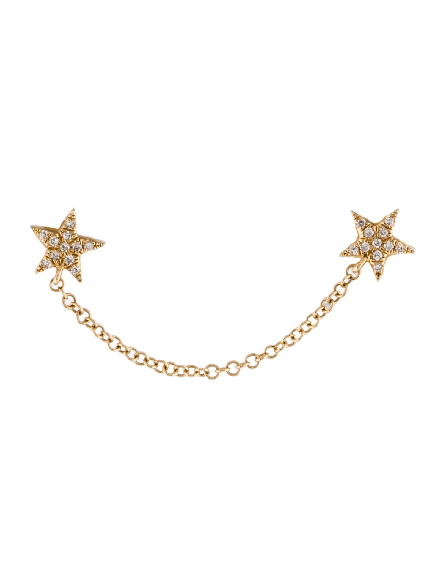 Earrings 14K Diamond Double Star Chain Single Earring