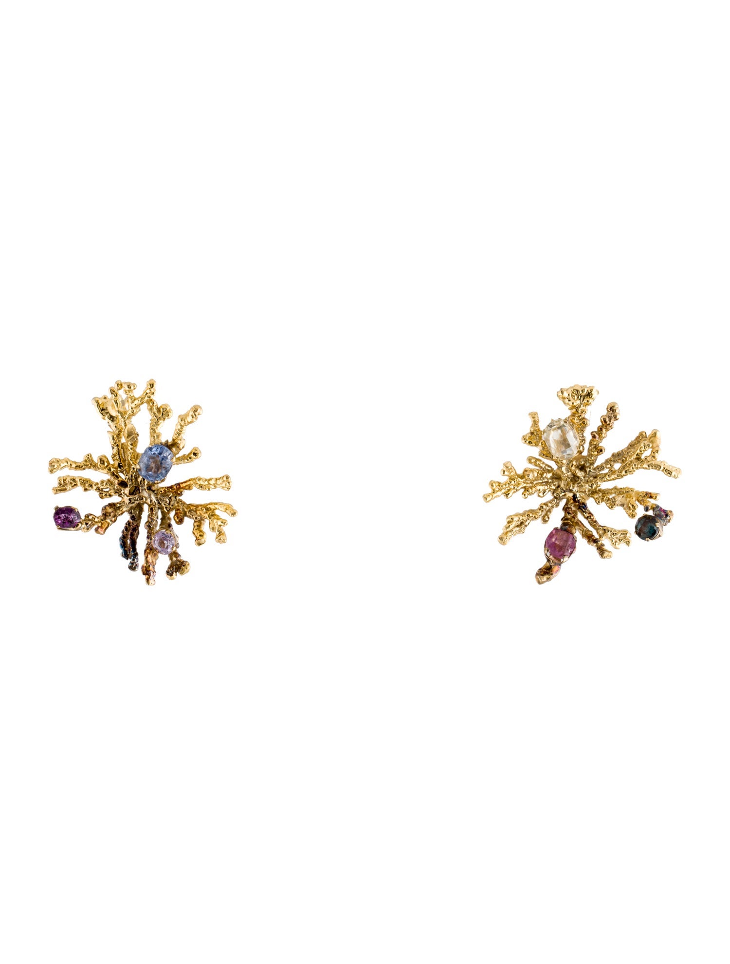 Earrings 14K 4.06ctw Sapphire & Spinel Coral Motif Clip-On
