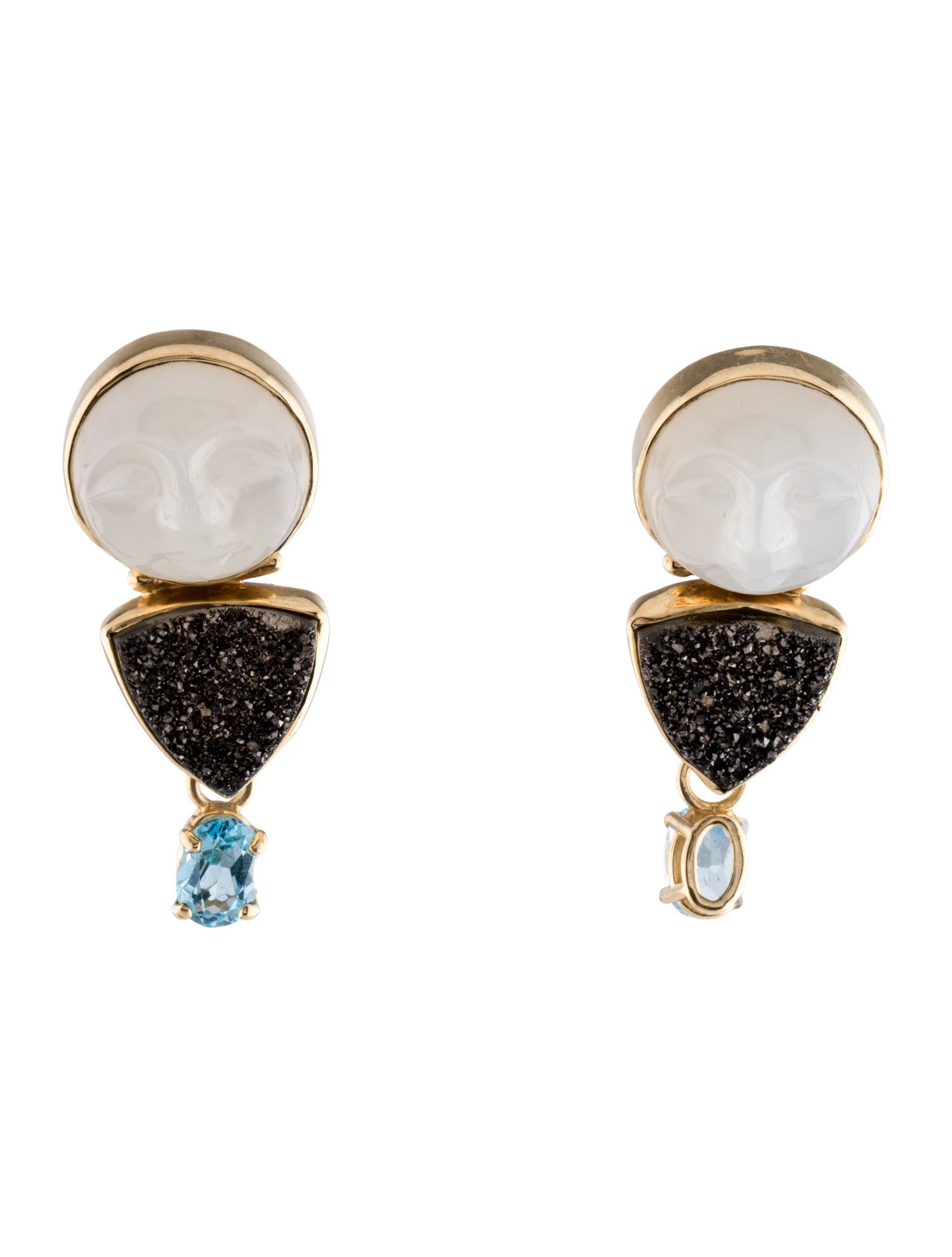 Earrings 14K Geode, Moonstone & Topaz Drop