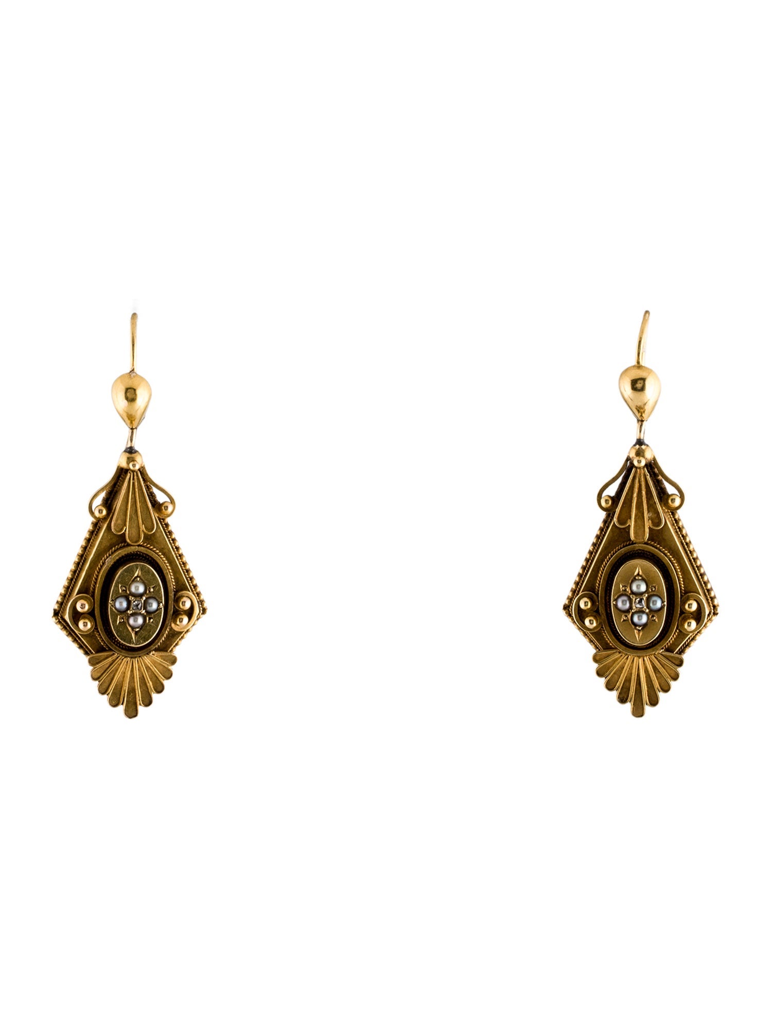 Earrings Victorian 18K Diamond & Dyed Pearl Drop