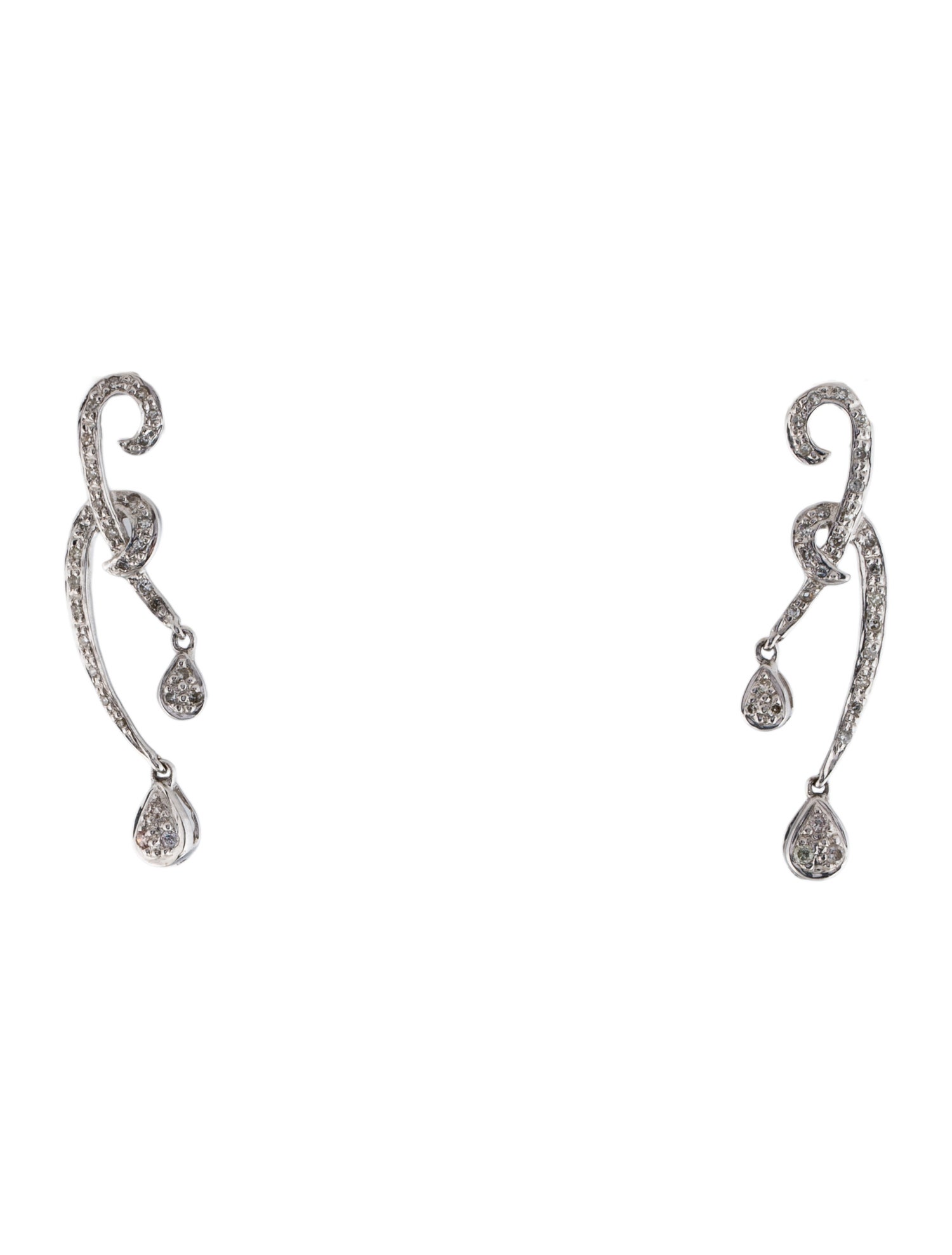 Earrings 14K Diamond Scroll Drop