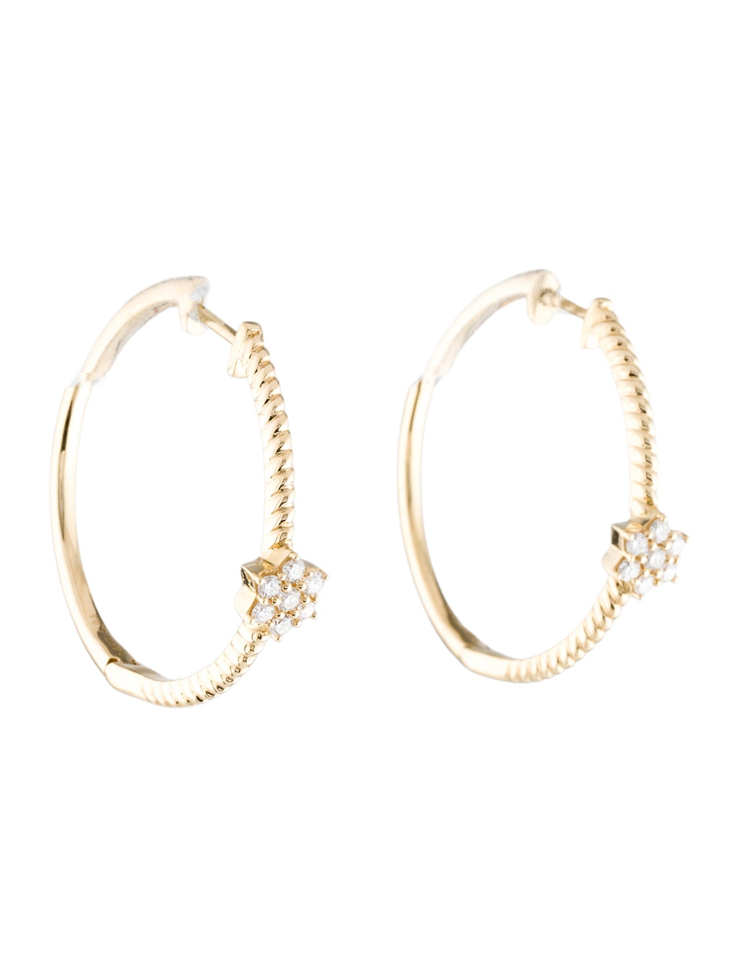 Earrings 14K Diamond Flower Station Hoop