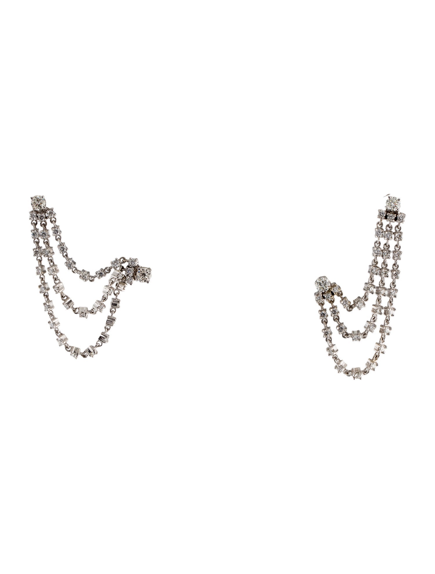 Earrings 18K 3.46ctw Diamond Double Stud Chain Drop