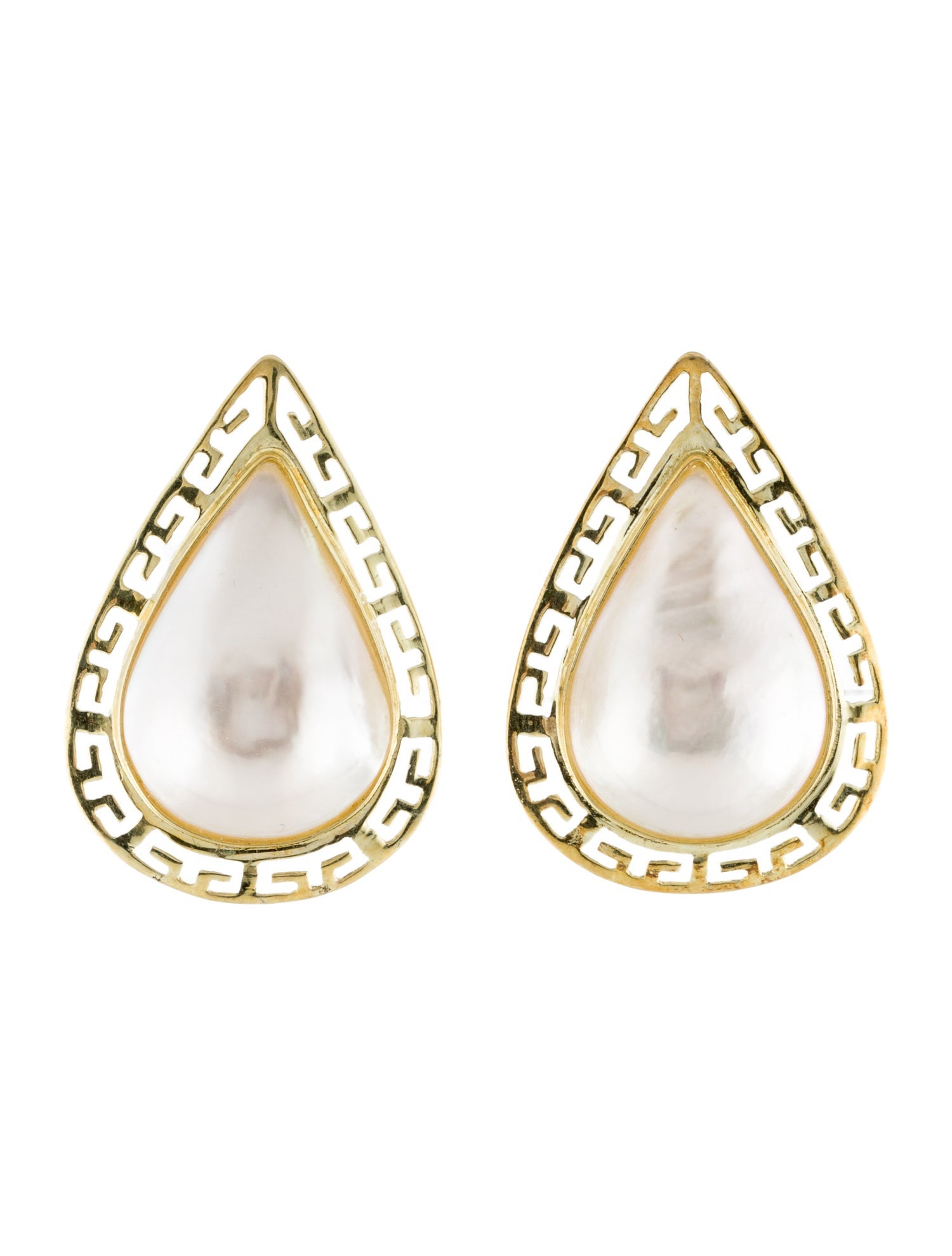 Earrings 14K Pearl Greek Key Earclips