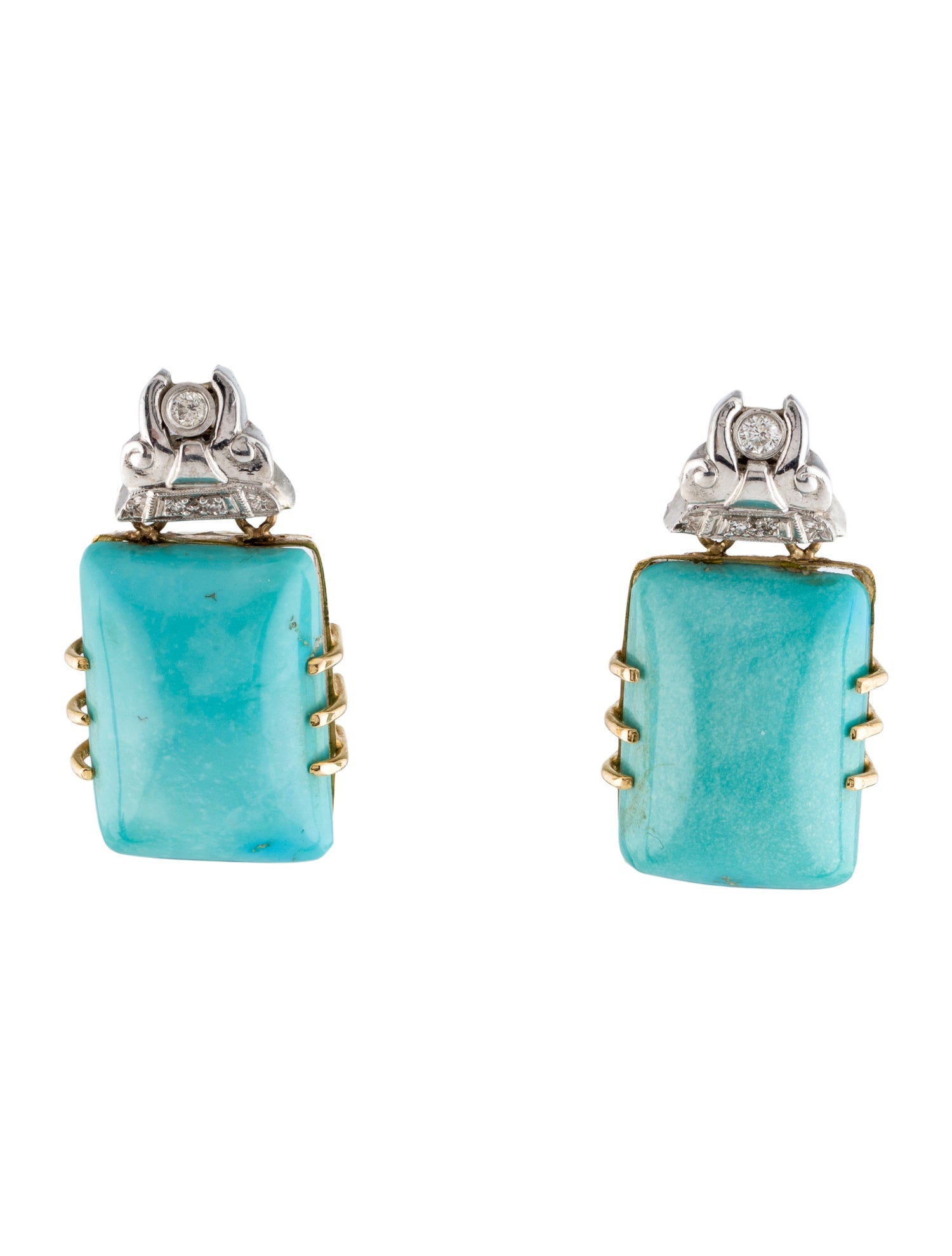 Earrings 14K Turquoise & Diamond Drop