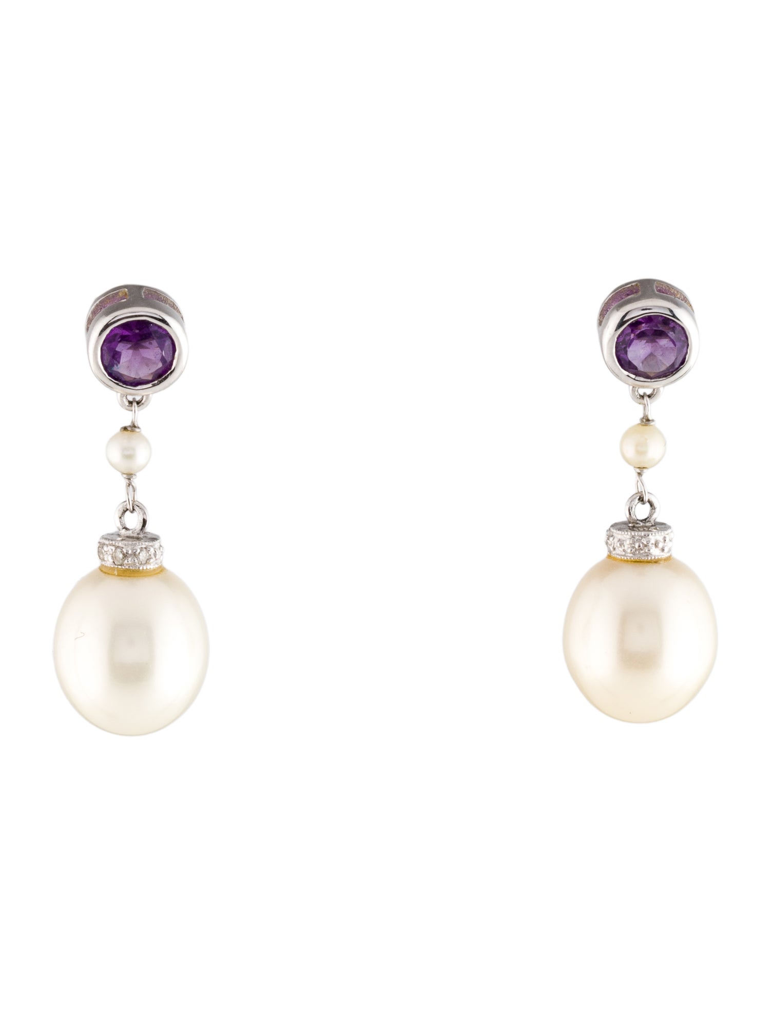 Earrings 14K Pearl, Diamond & Amethyst Drop