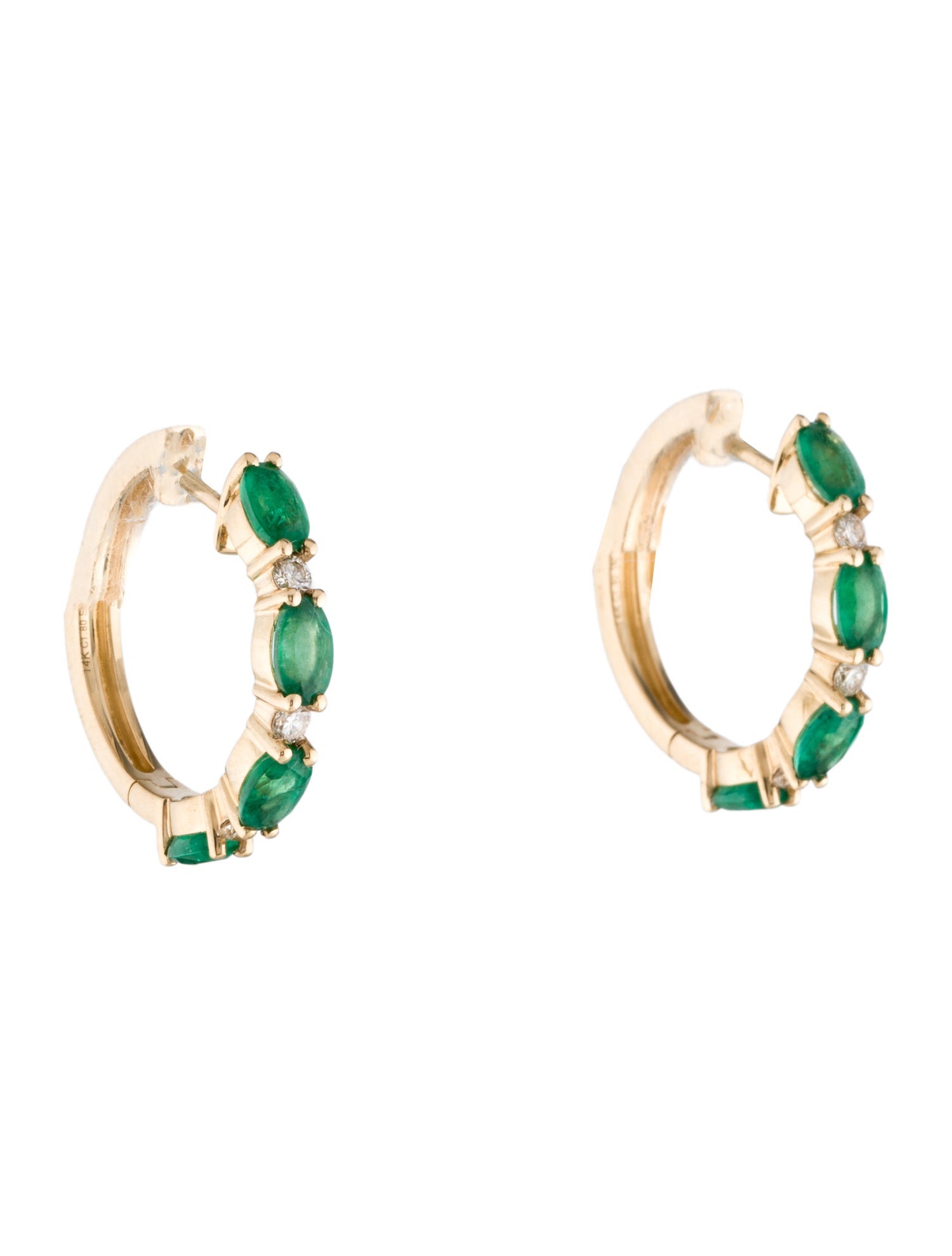 Earrings 14K 1.80ct Emerald & Diamond Hoop