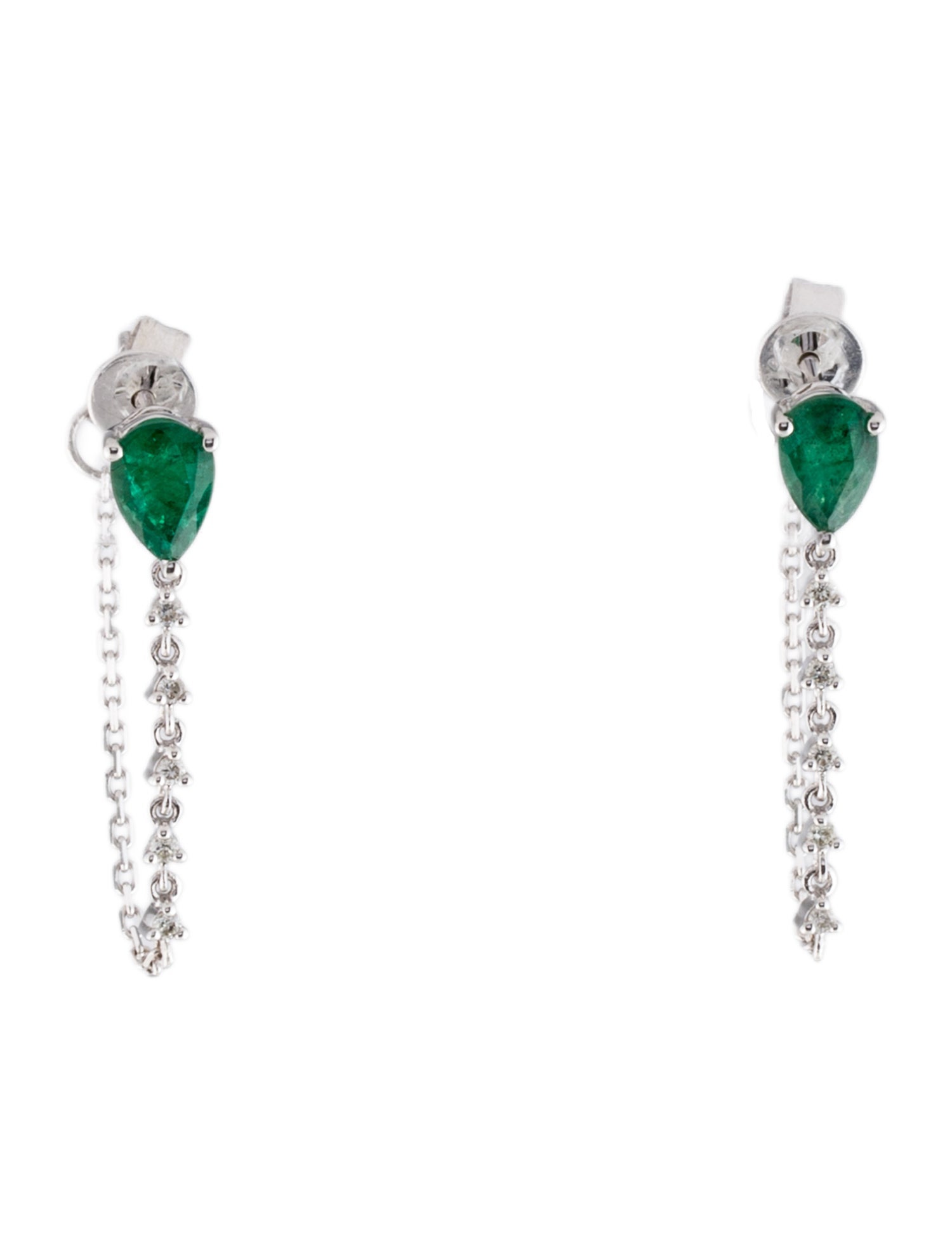 Earrings 14K Emerald & Diamond Drop Earrings