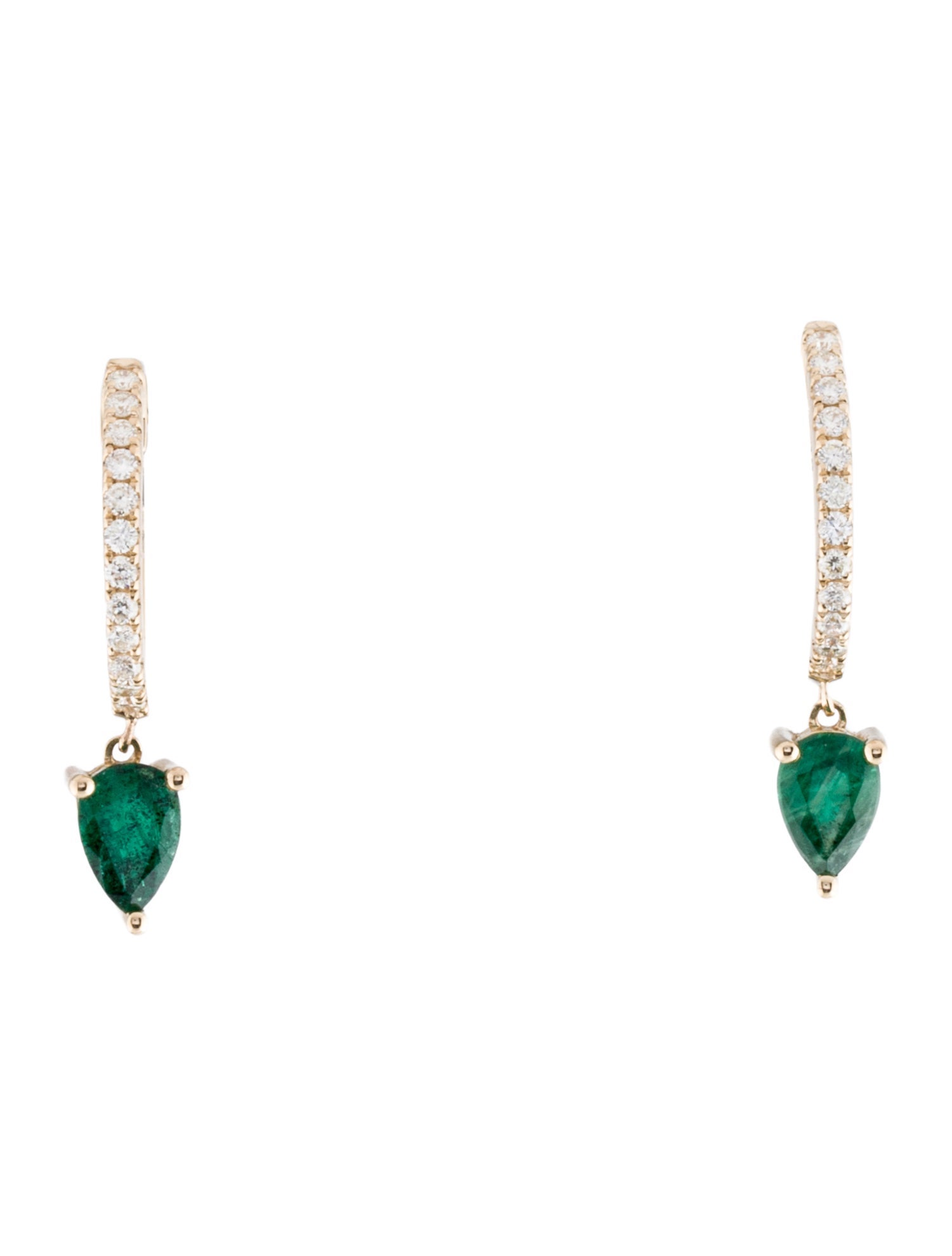 Earrings 14K Emerald & Diamond Hoop Drop Earrings