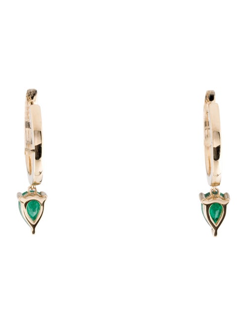 Earrings 14K Emerald & Diamond Hoop Drop Earrings