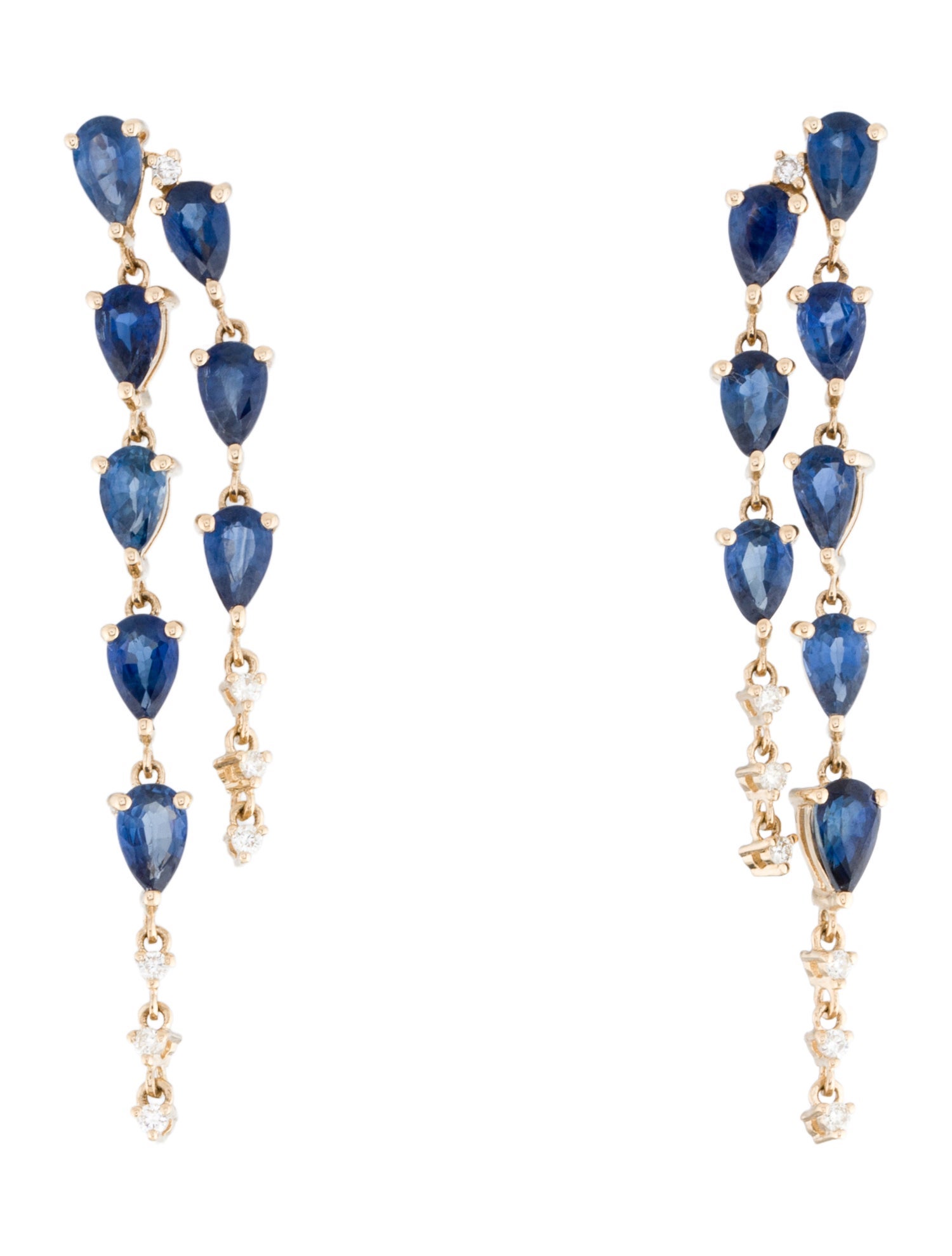 Earrings 14K 3.77ct Sapphire & Diamond Drop