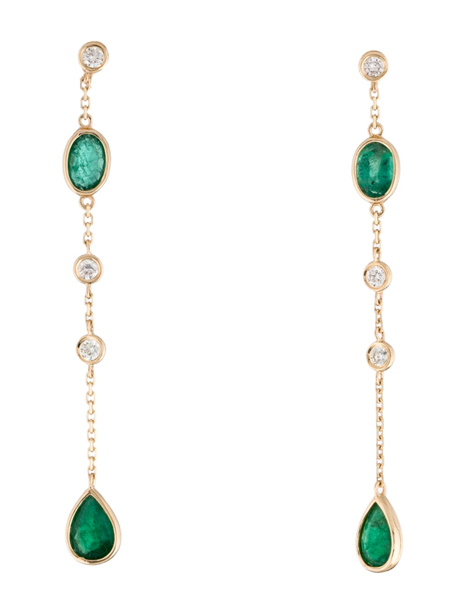 Earrings 14K 1.80ct Emerald & Diamond Drop