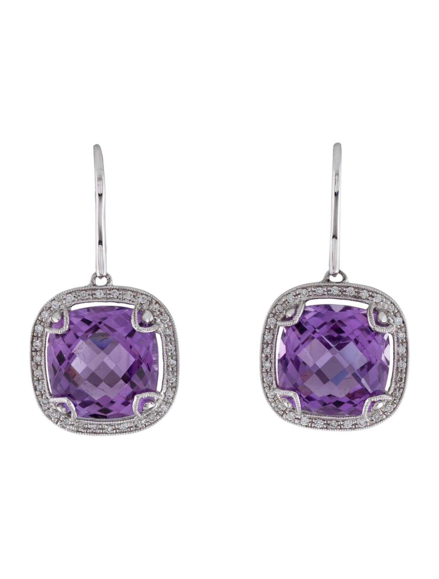 Earrings 14K Amethyst & Diamond Drop