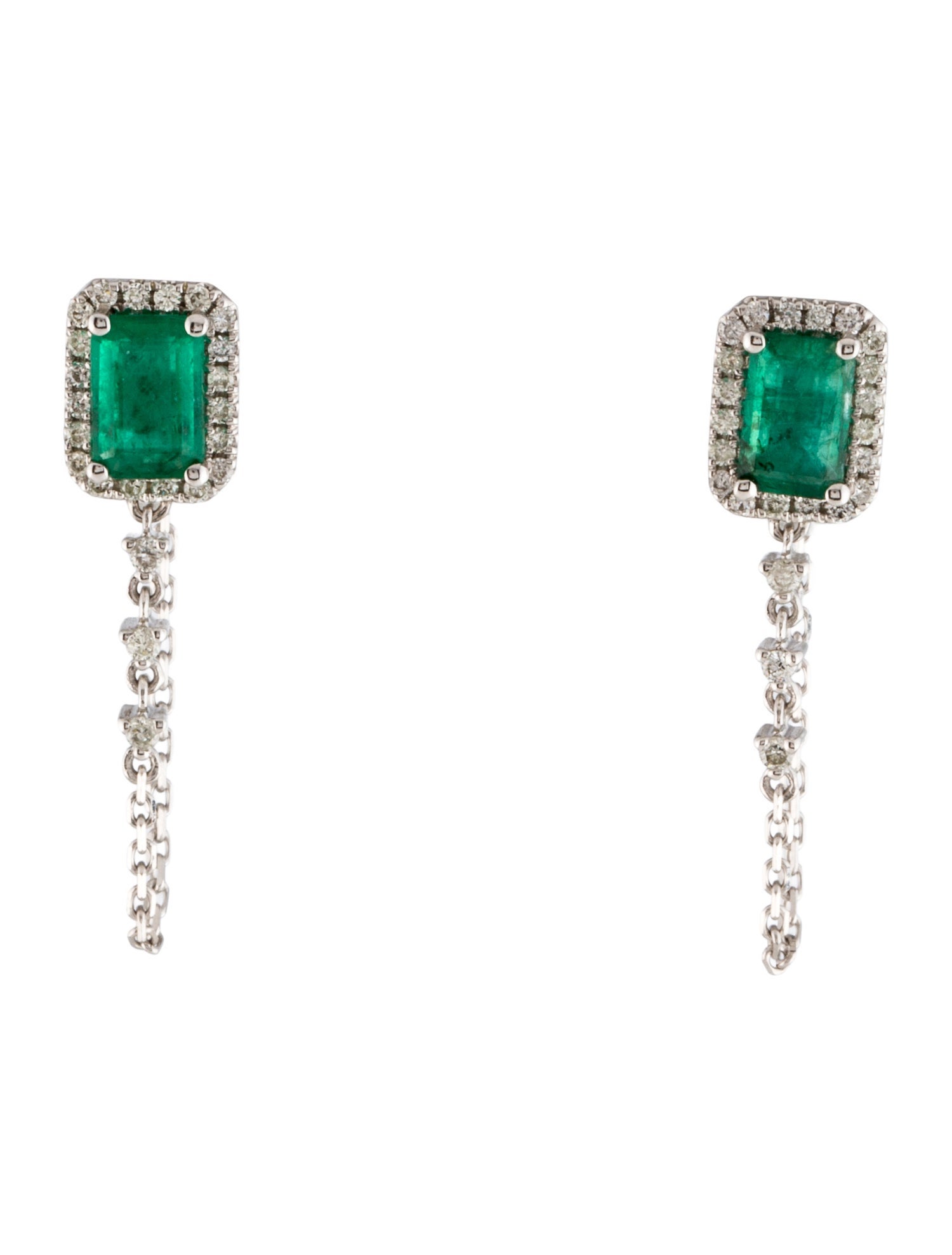 Earrings 14K Emerald & Diamond Stud Drop Earrings