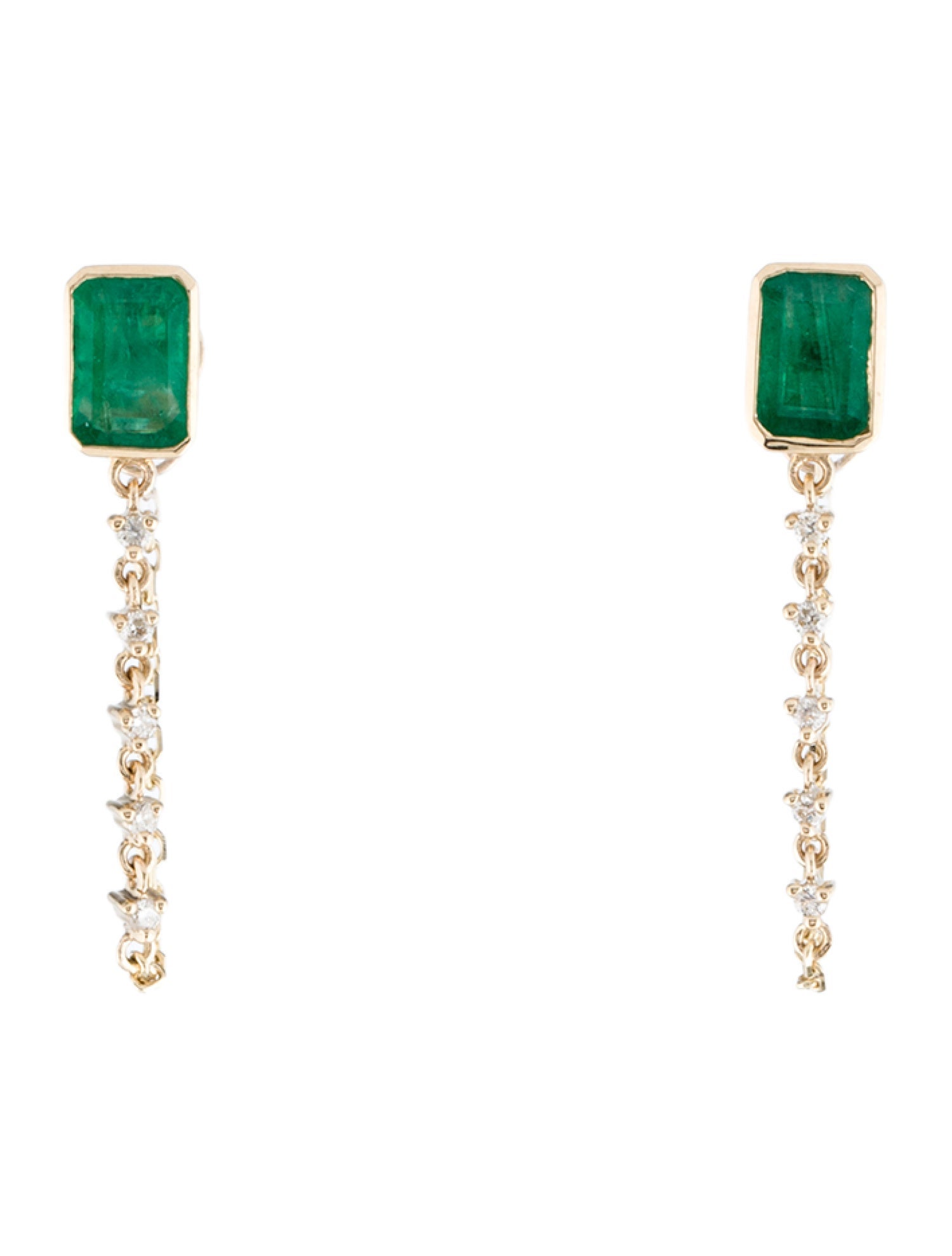 Earrings 14K Emerald & Diamond Drop Earrings