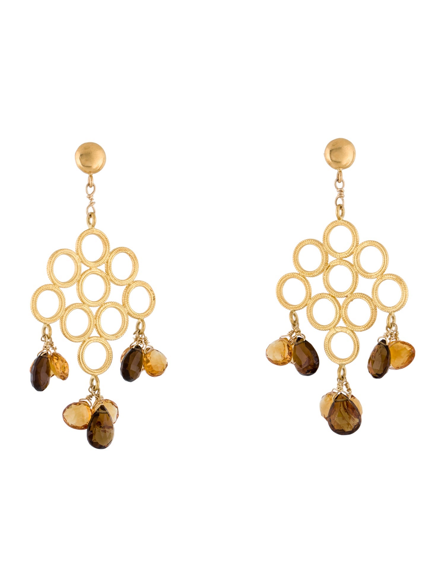 Earrings 22K Citrine & Smoky Quartz Chandelier