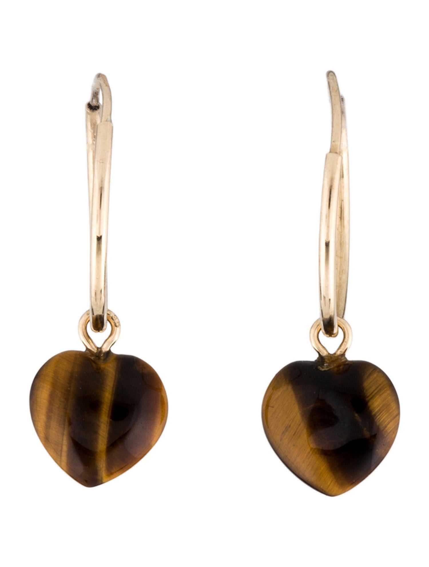 Earrings 14K Tiger's Eye Quartz Heart Hoop
