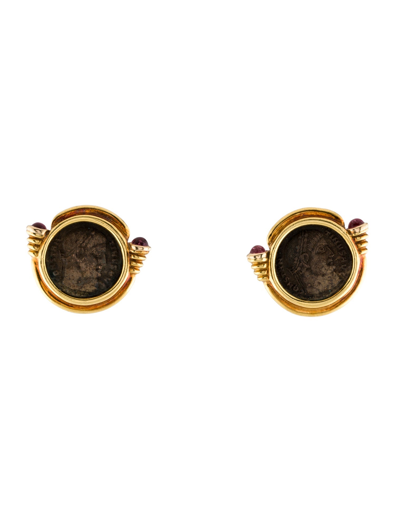 Earrings 18K Ancient Coin & Tourmaline Earclips