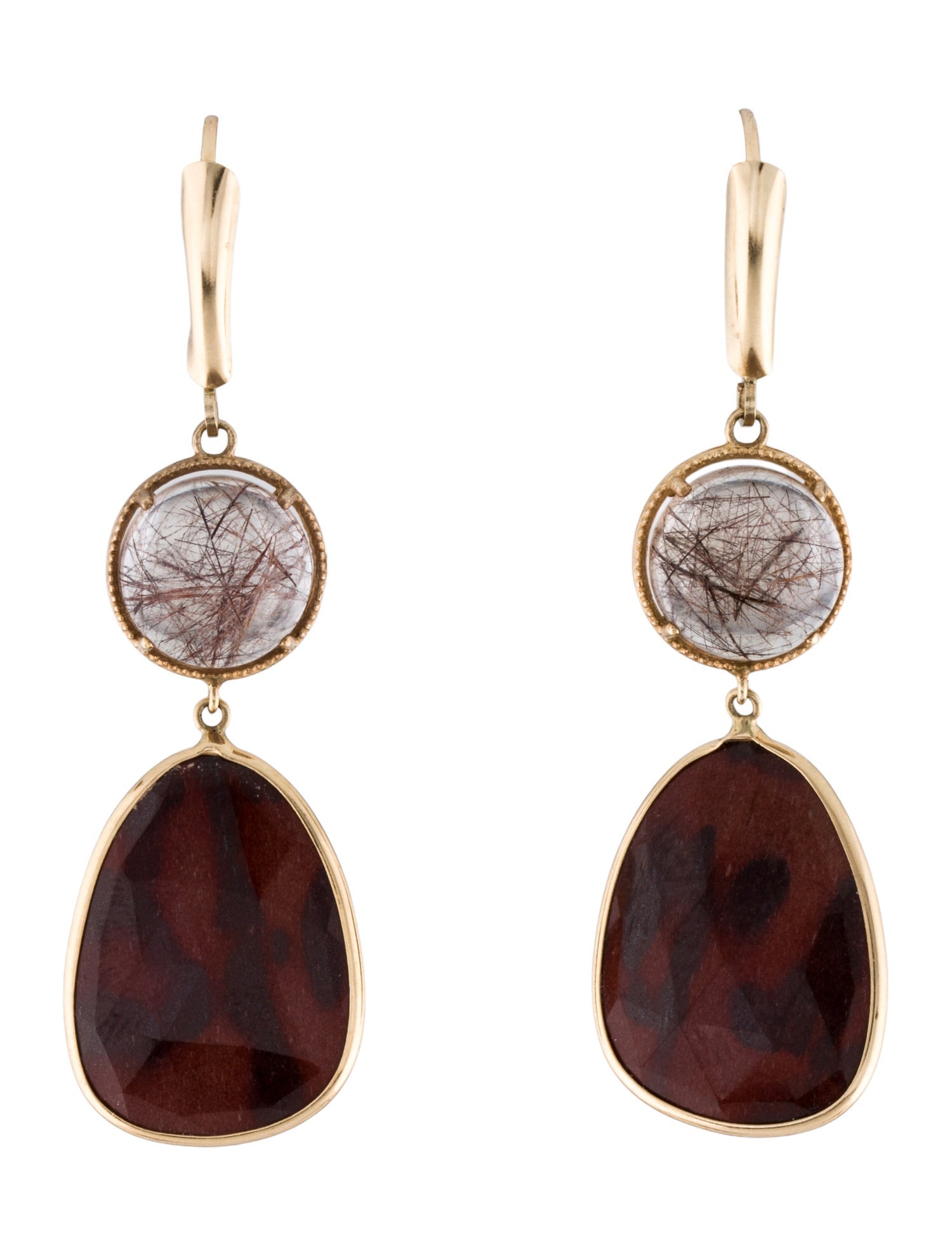 Earrings 14K Jasper & Rutilated Quartz Drop