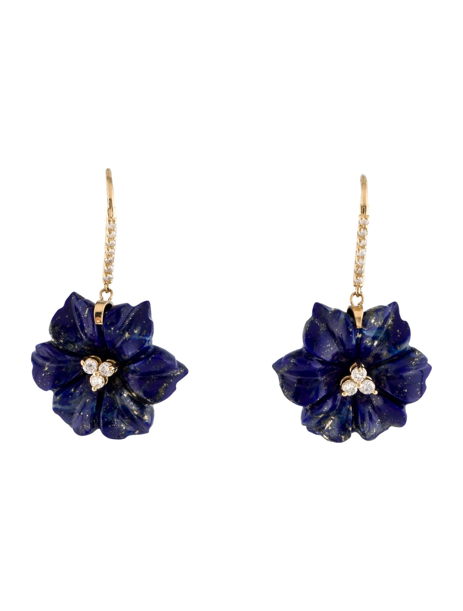 Earrings 14K Lapis Lazuli & Diamond Flower Drop Earring