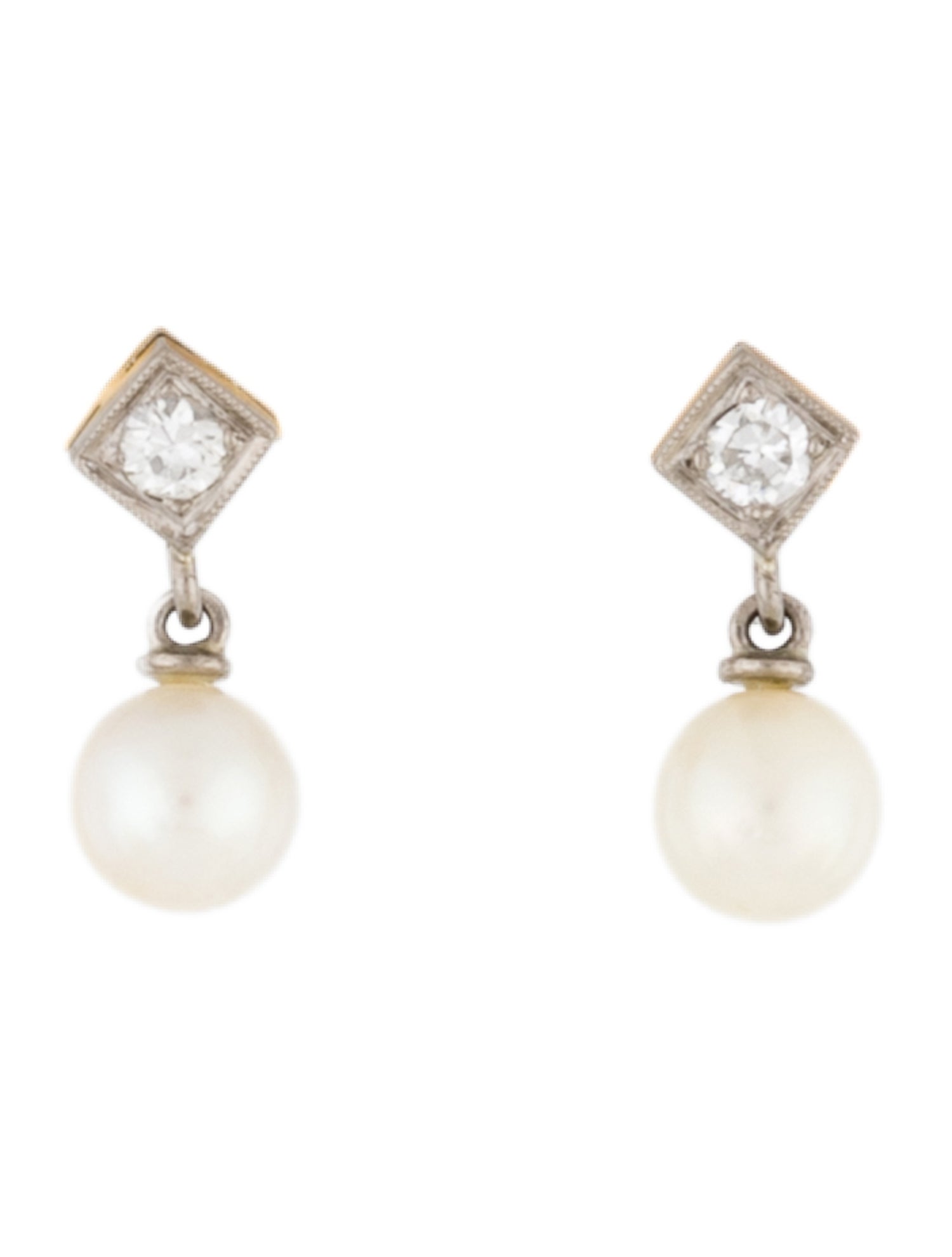 Earrings 18K Pearl & Diamond Drop Earrings