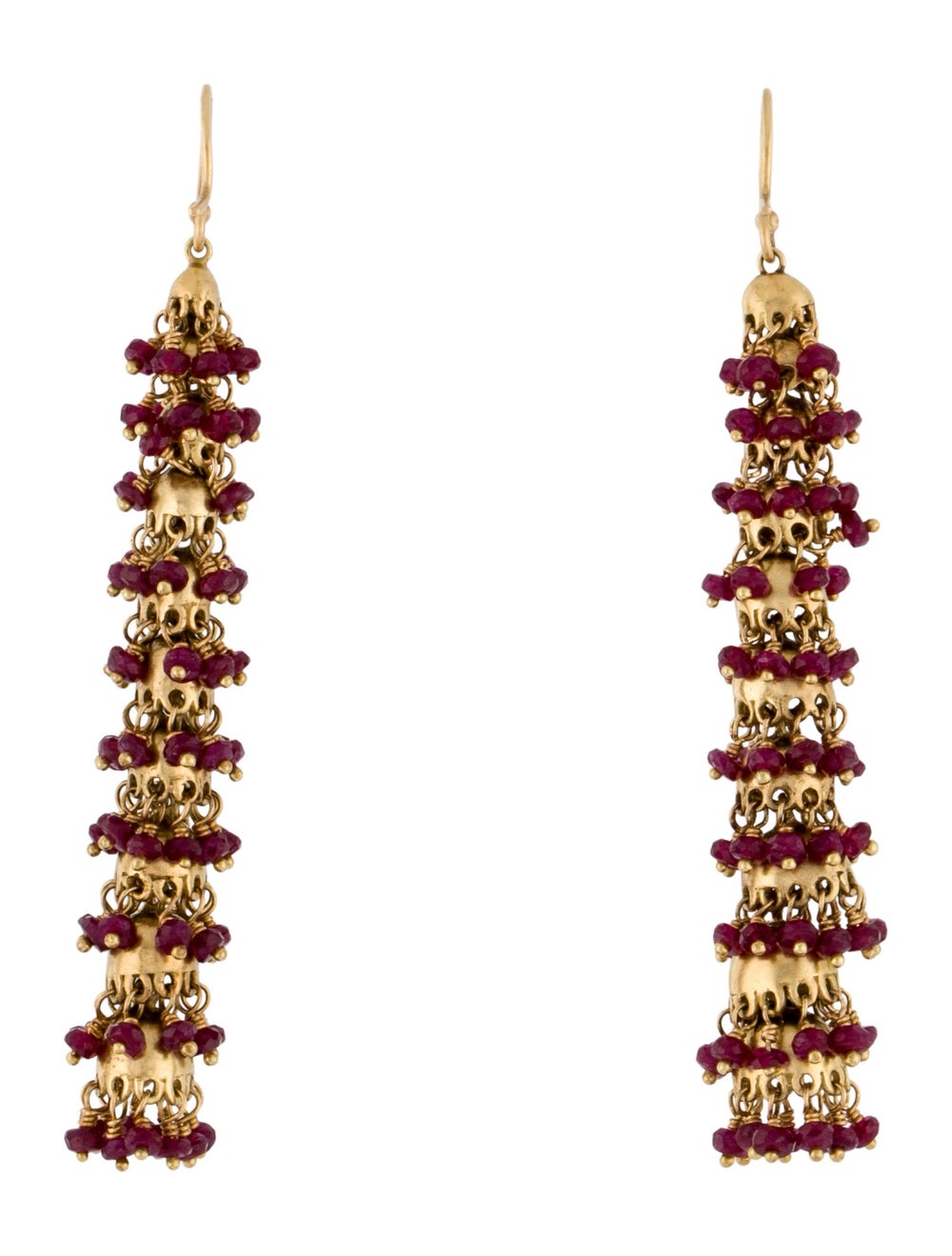 Earrings 18K Yellow Gold Featuring Ruby Beads - image 3