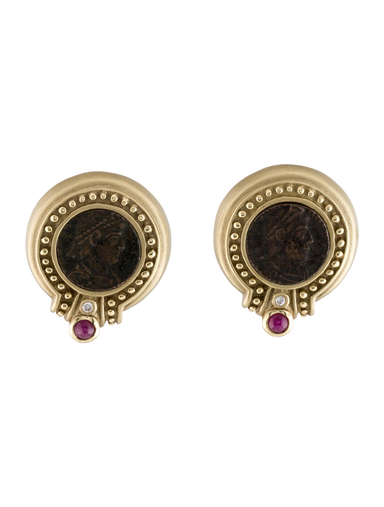 Earrings 14K Ruby & Diamond Coin Earclips