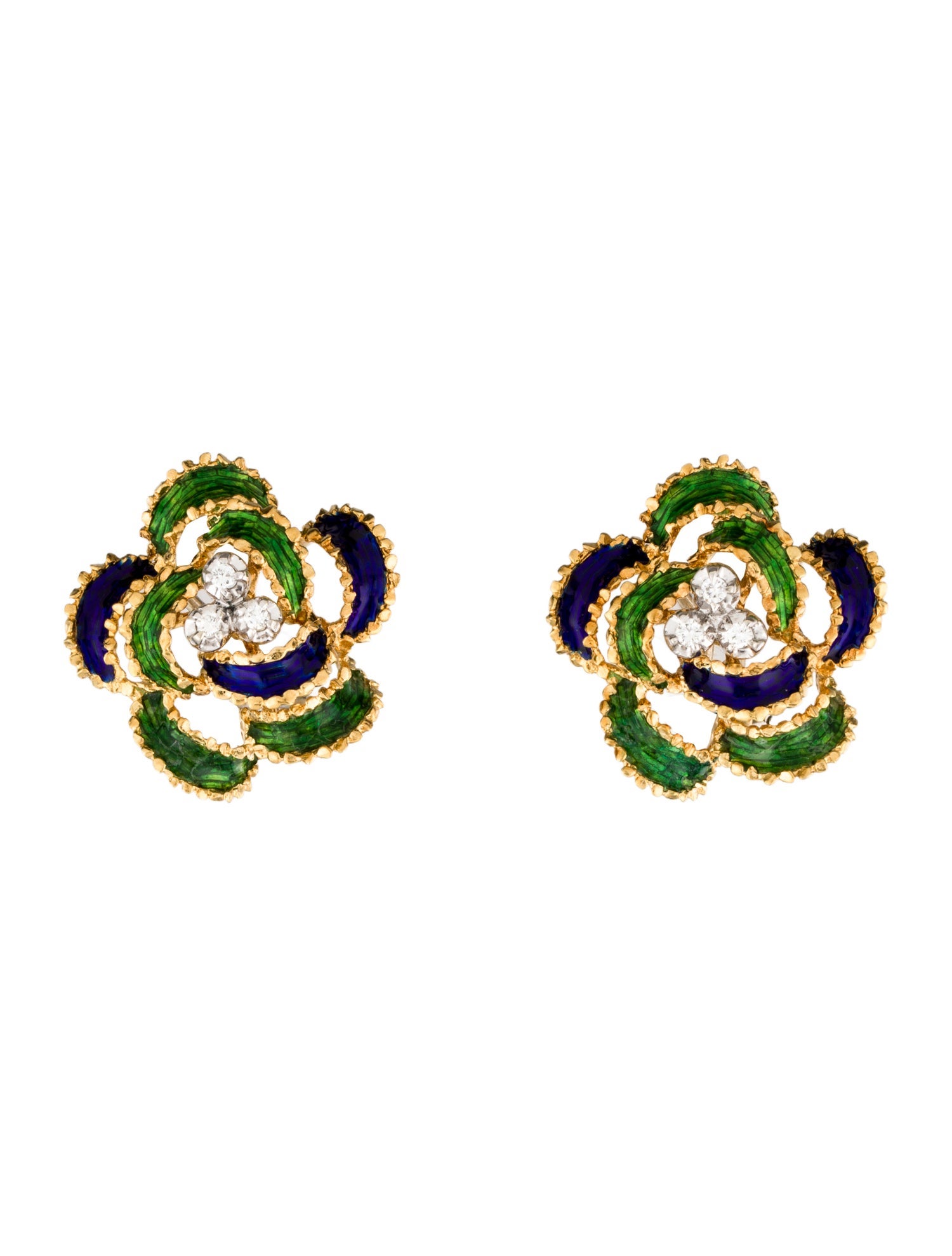 Earrings 18K Enamel & Diamond Clip-On