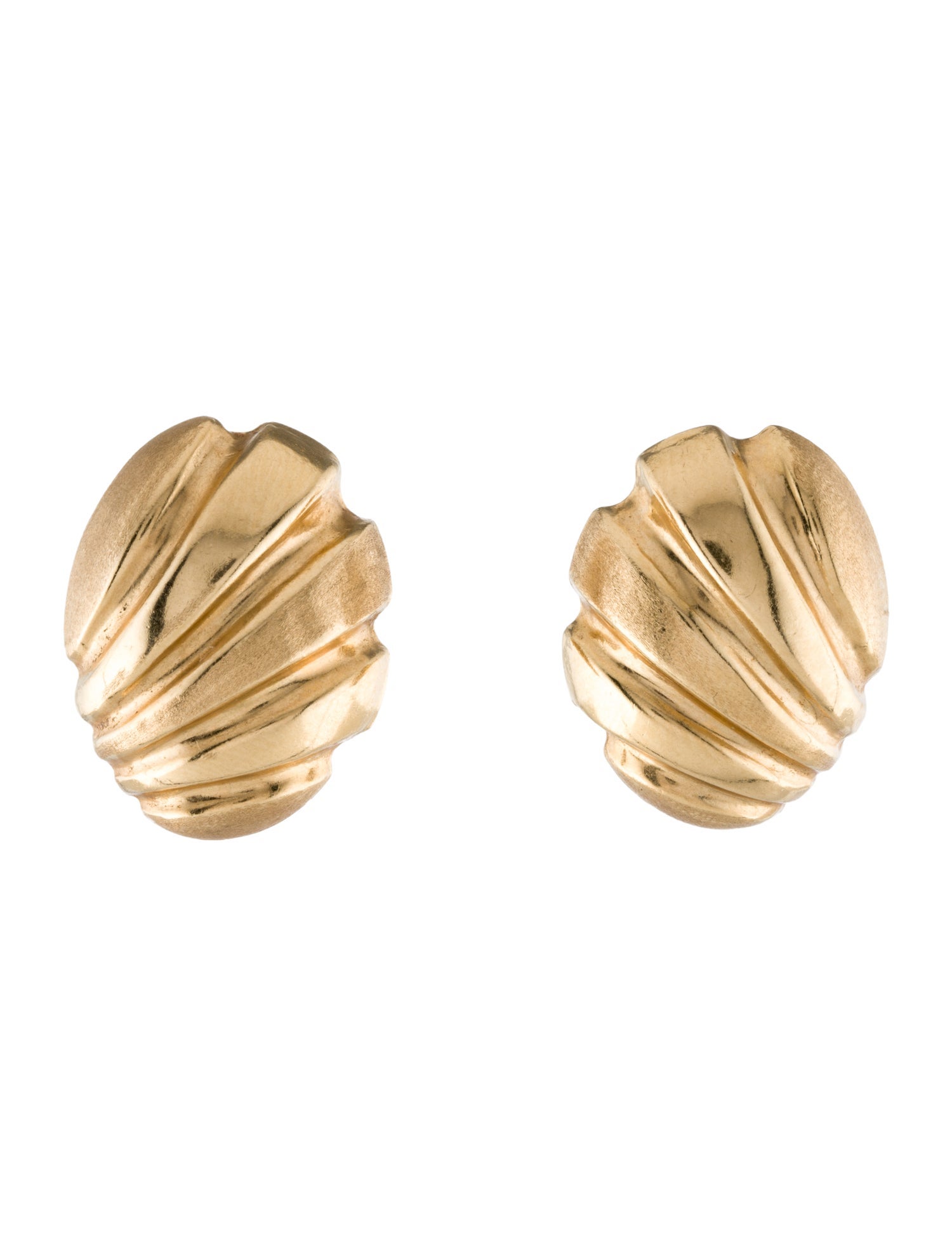 Earrings 14K Hollow Oval Grooved Stud