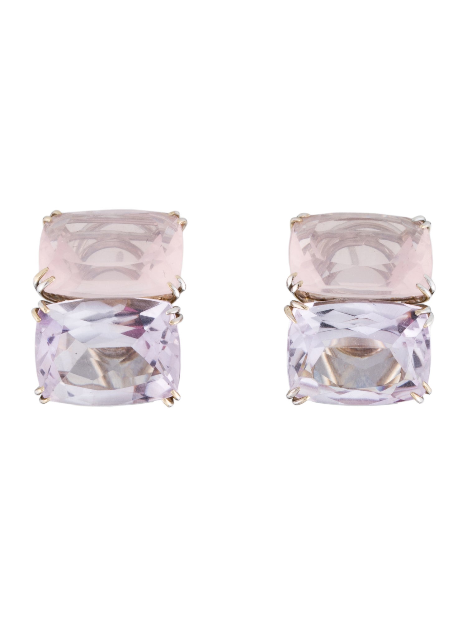 Earrings 18K Amethyst & Rose Quartz Earclip