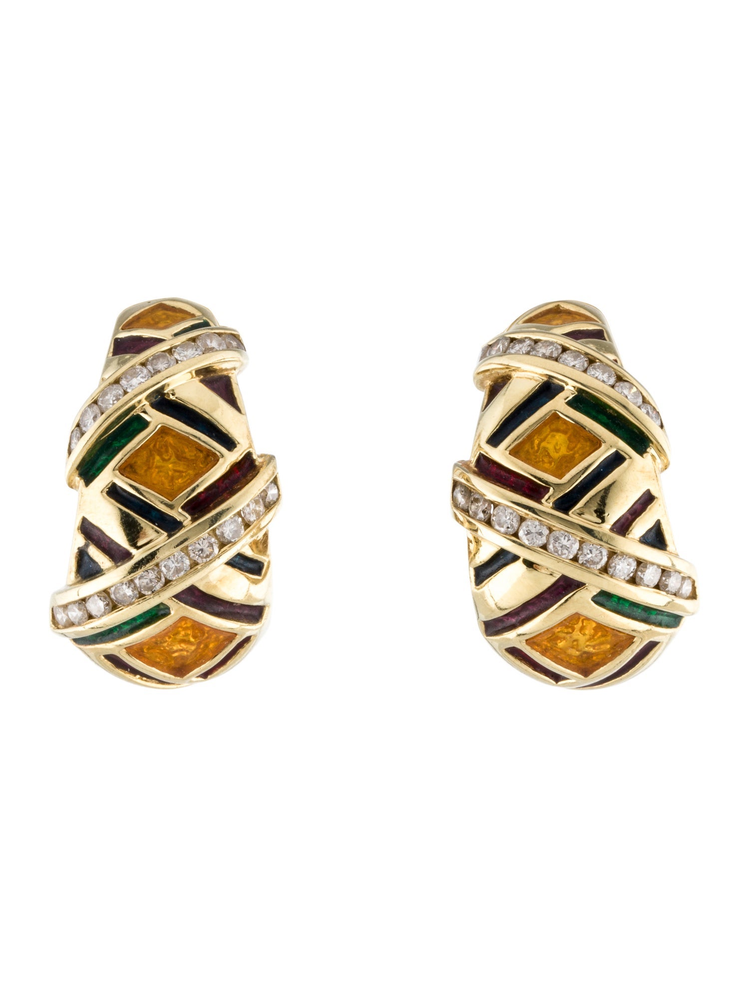 Earrings 18K 1.08ctw Diamond & Enamel Earclips