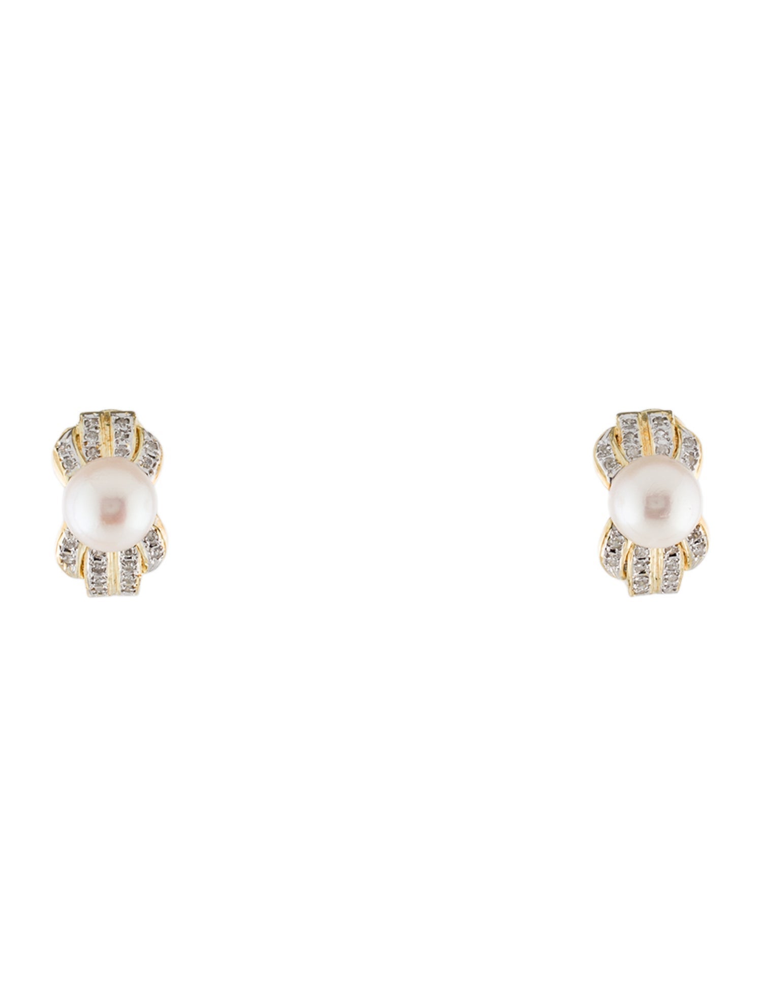 Earrings 14K Pearl & Diamond Earclips