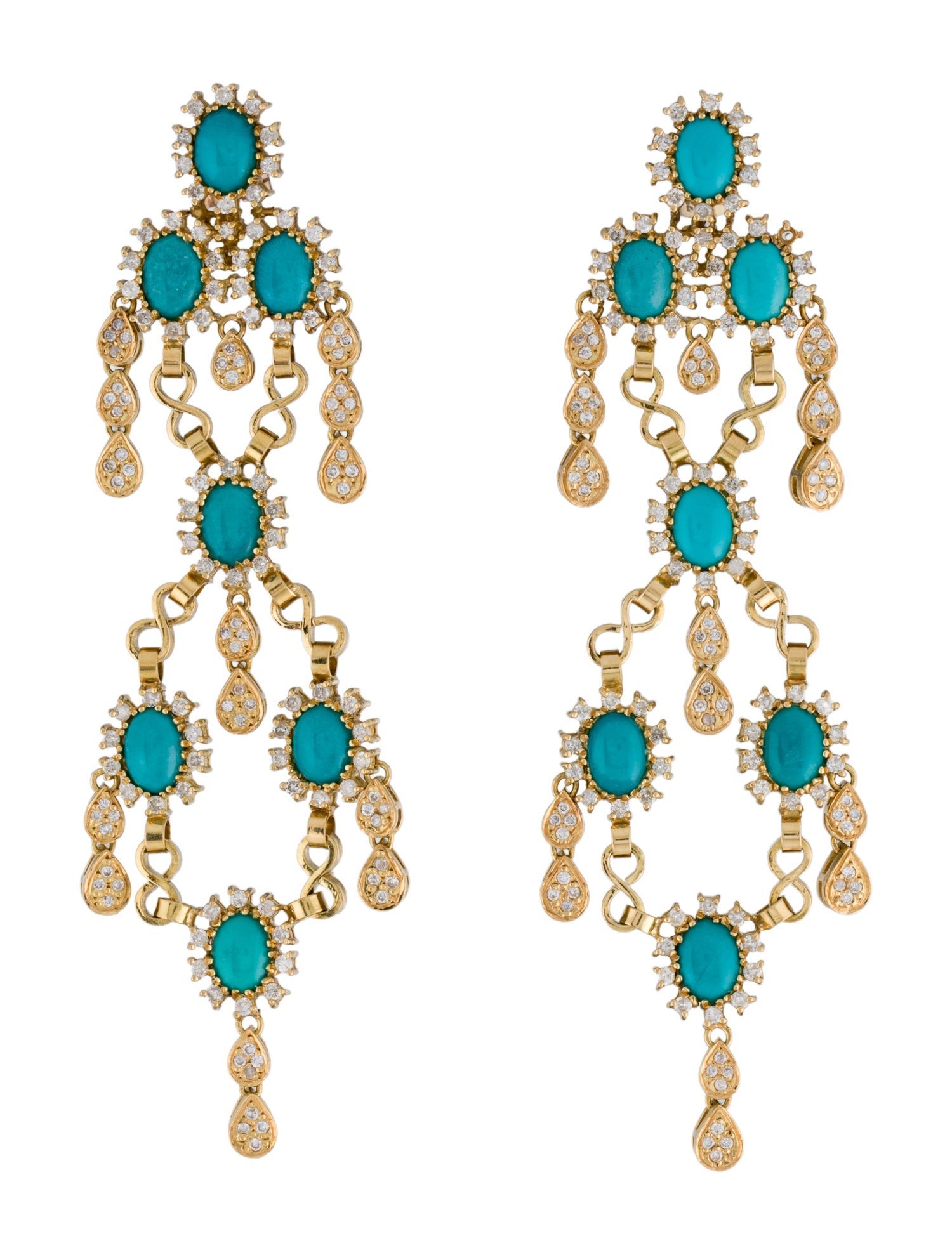 Earrings 18K Turquoise & Diamond Chandelier