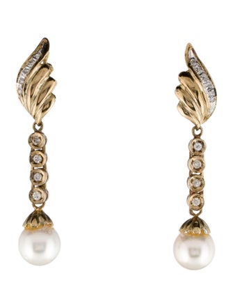 Earrings 14K Pearl & Diamond Drop Earrings