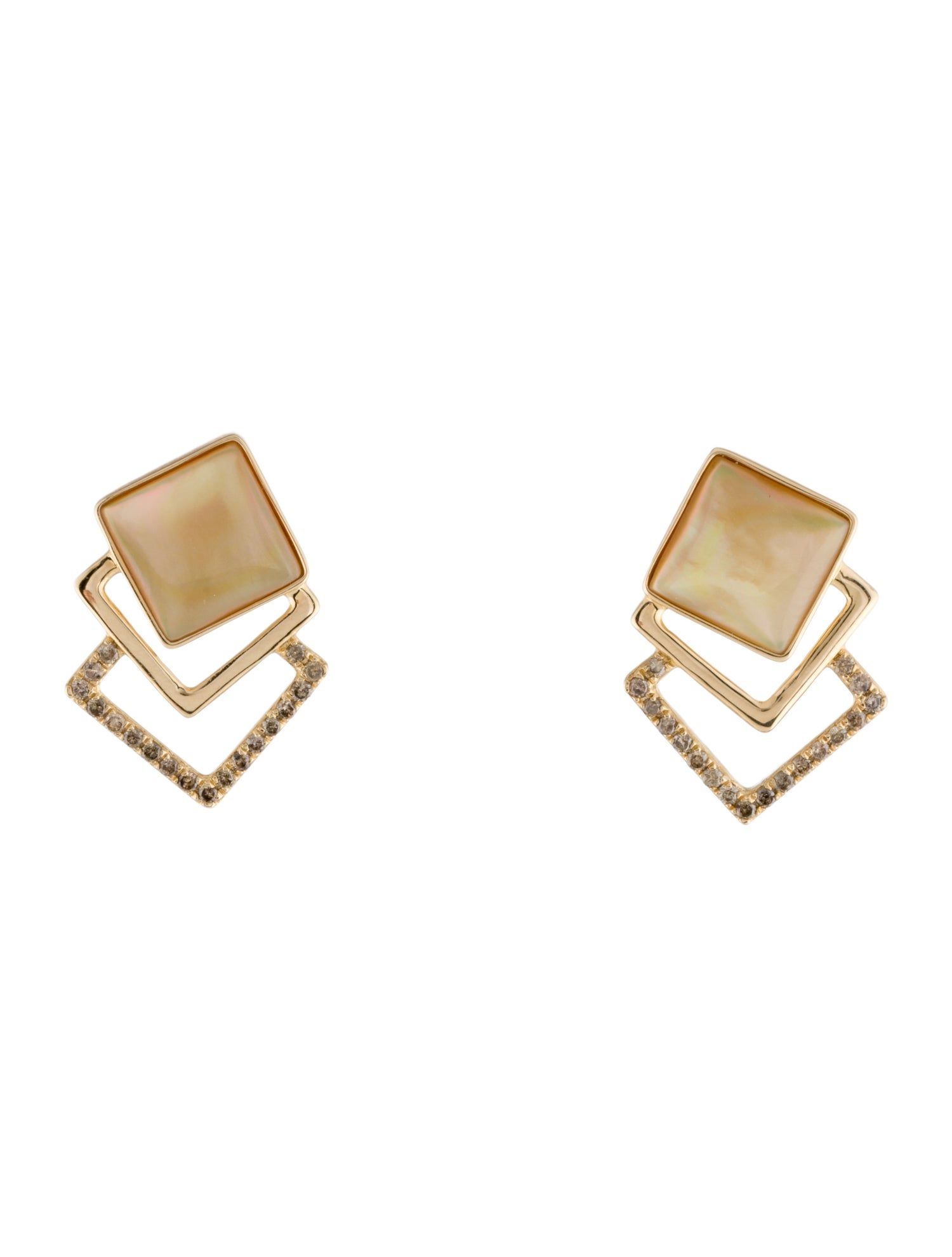 Earrings 14K Mother of Pearl & Diamond Triple Square Stud Earrings