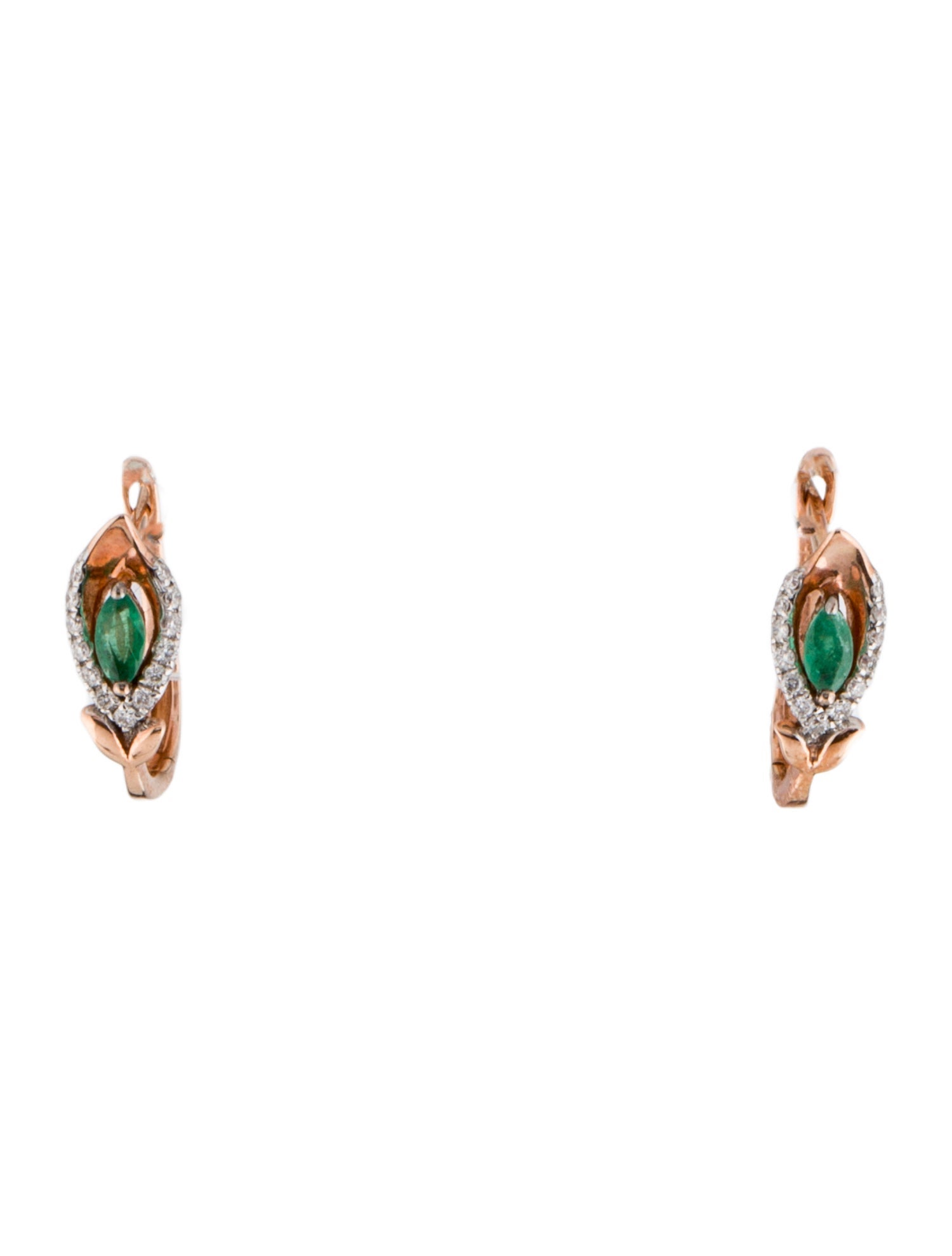 Earrings 14K Emerald & Diamond Huggie Earrings