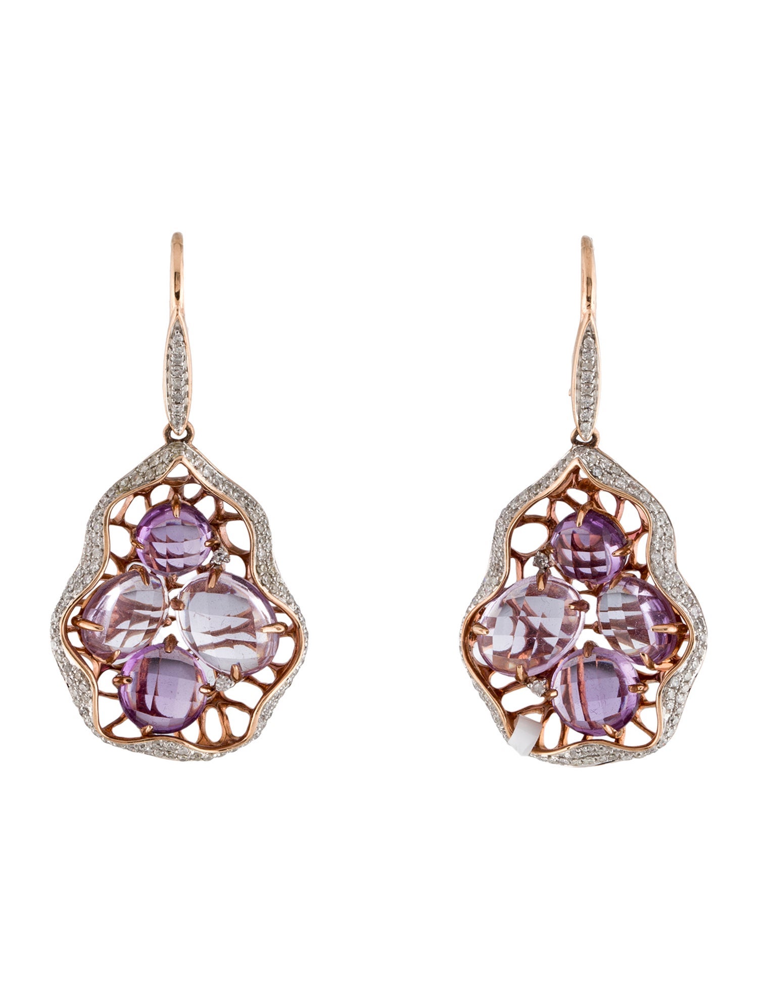 Earrings 14K Amethyst & Diamond Drop Earrings